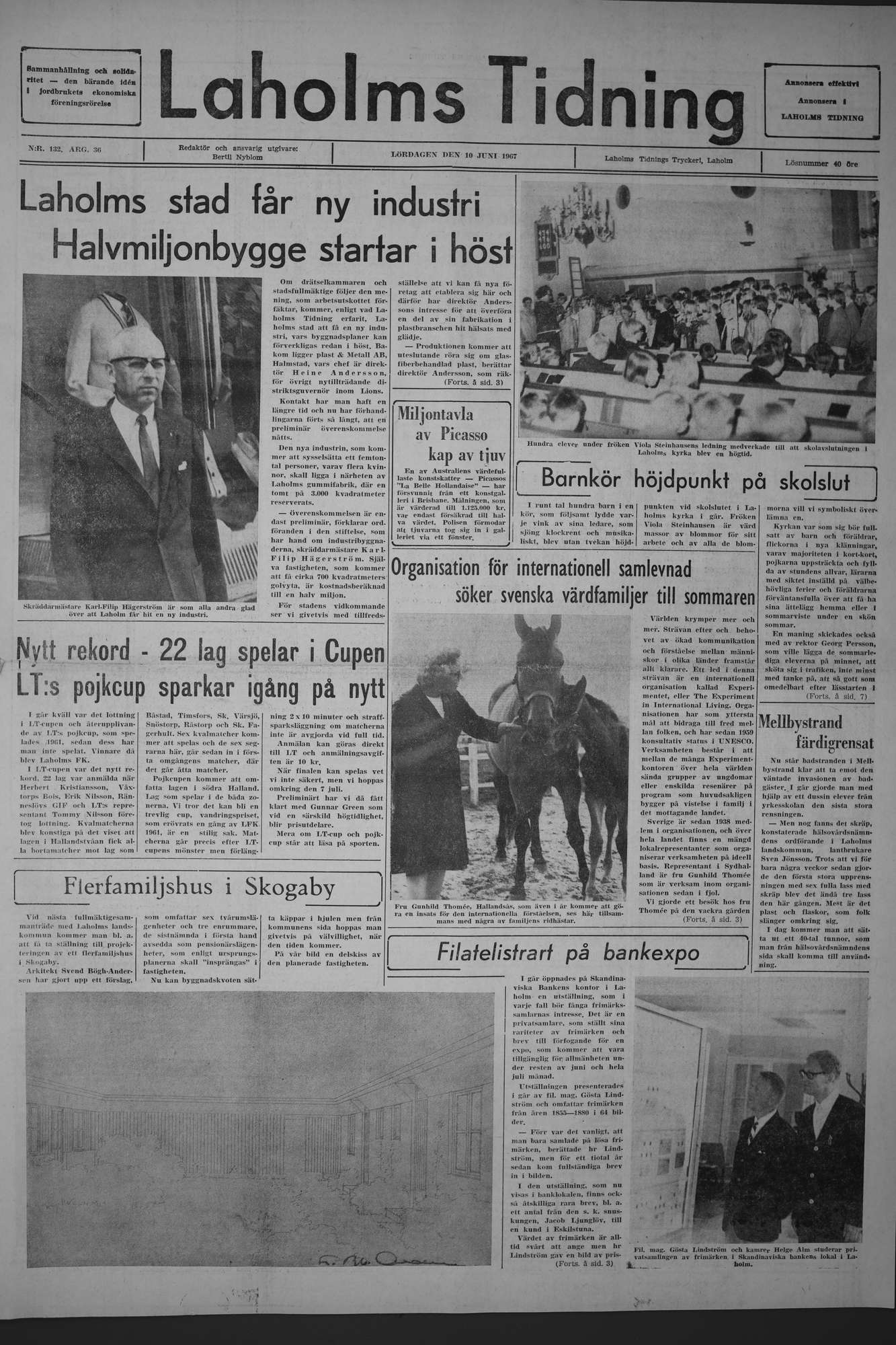 Laholms Tidning Lördag 10 juni 1967, sida 1
