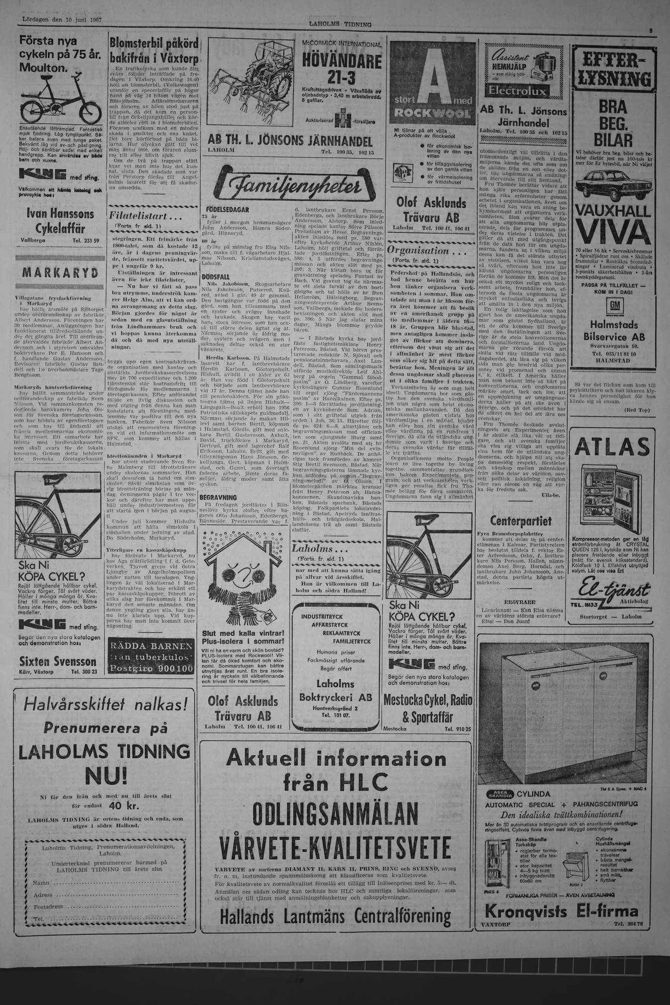 Laholms Tidning Lördag 10 juni 1967, sida 3