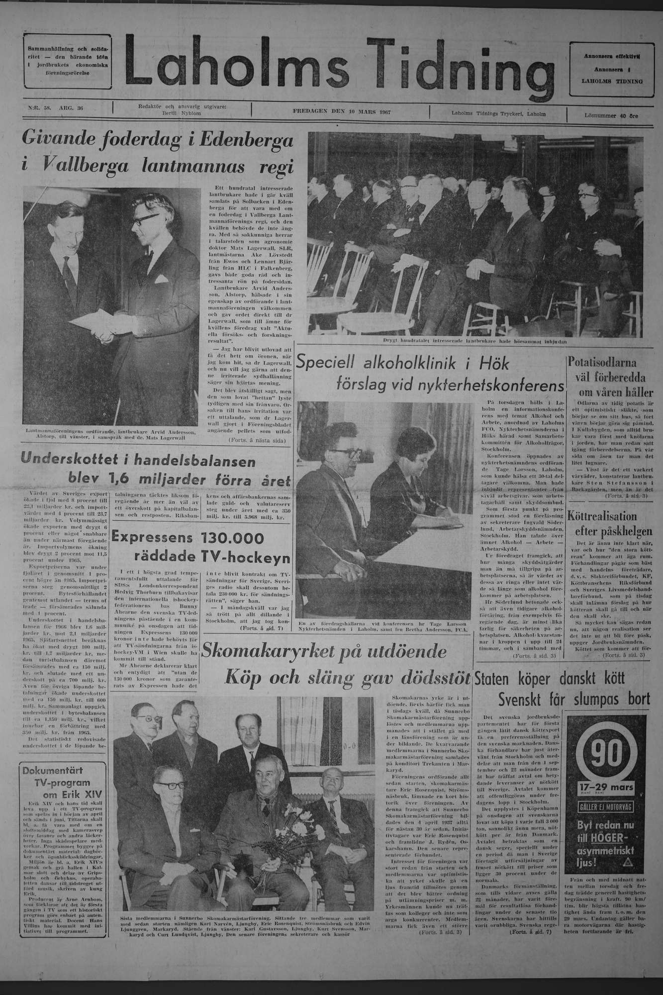 Laholms Tidning Fredag 10 mars 1967, sida 1