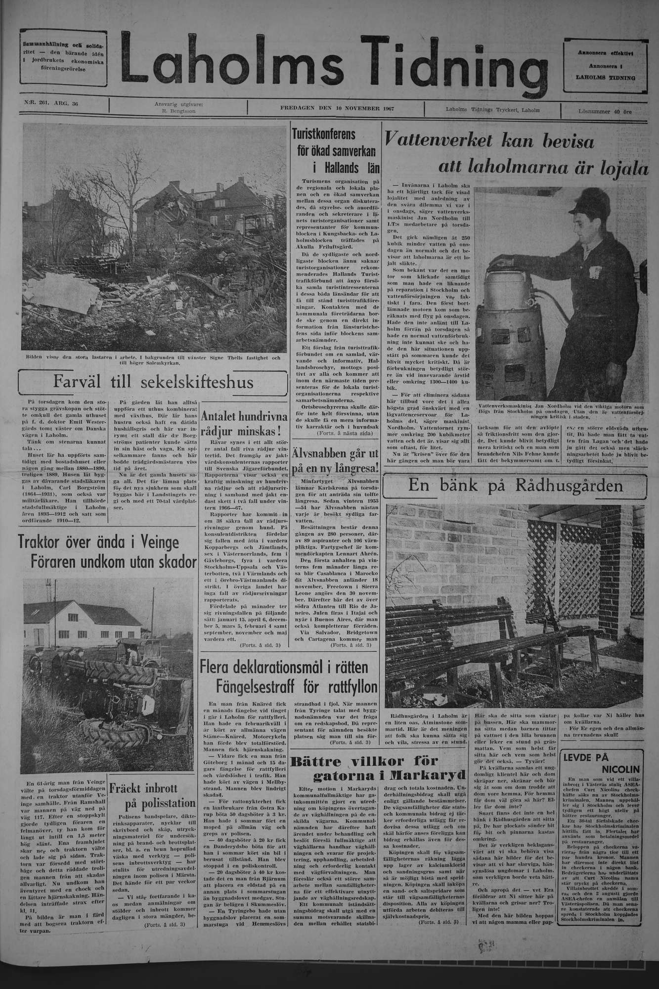 Laholms Tidning Fredag 10 november 1967, sida 1