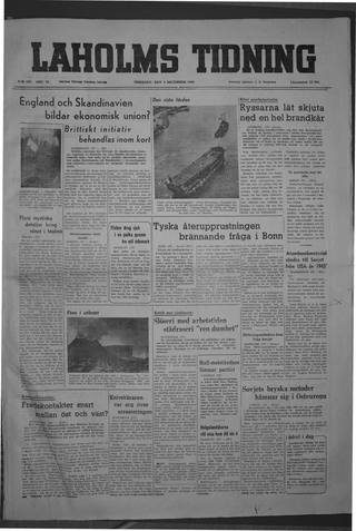 Förstasidan, Tisdag 6 december 1949