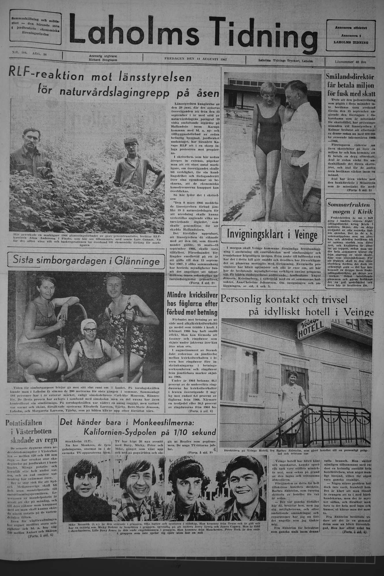 Laholms Tidning Fredag 11 augusti 1967, sida 1