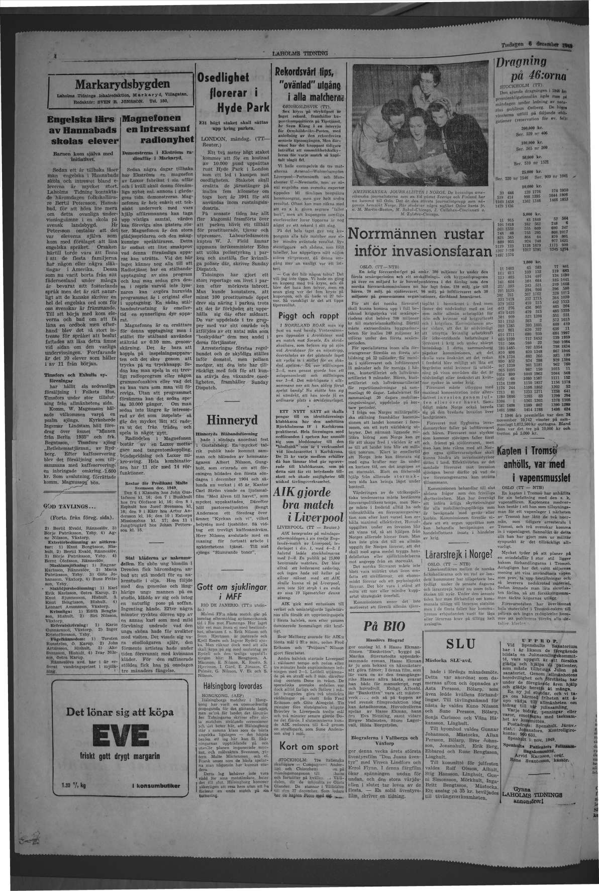 Laholms Tidning Tisdag 6 december 1949, sida 4