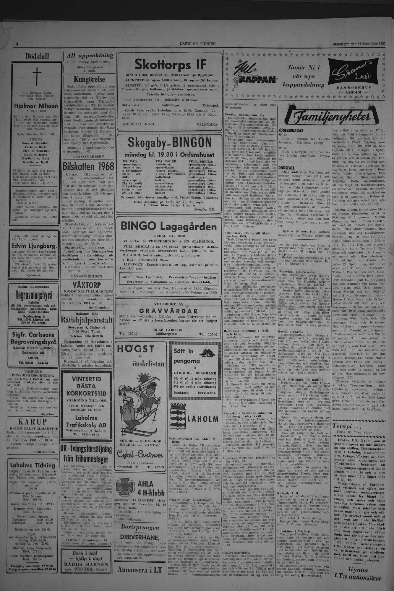 Laholms Tidning Måndag 11 december 1967, sida 2