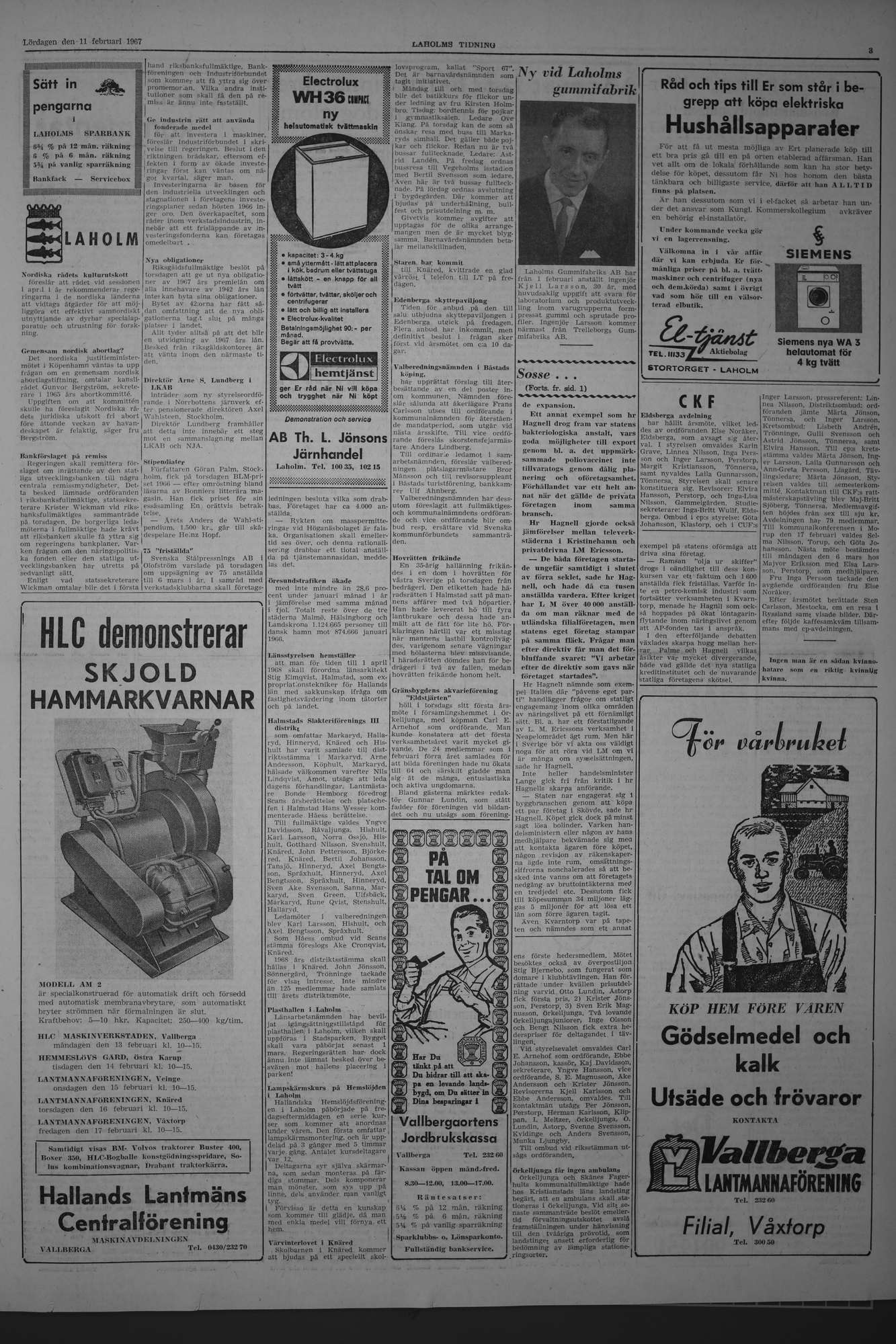 Laholms Tidning Lördag 11 februari 1967, sida 3