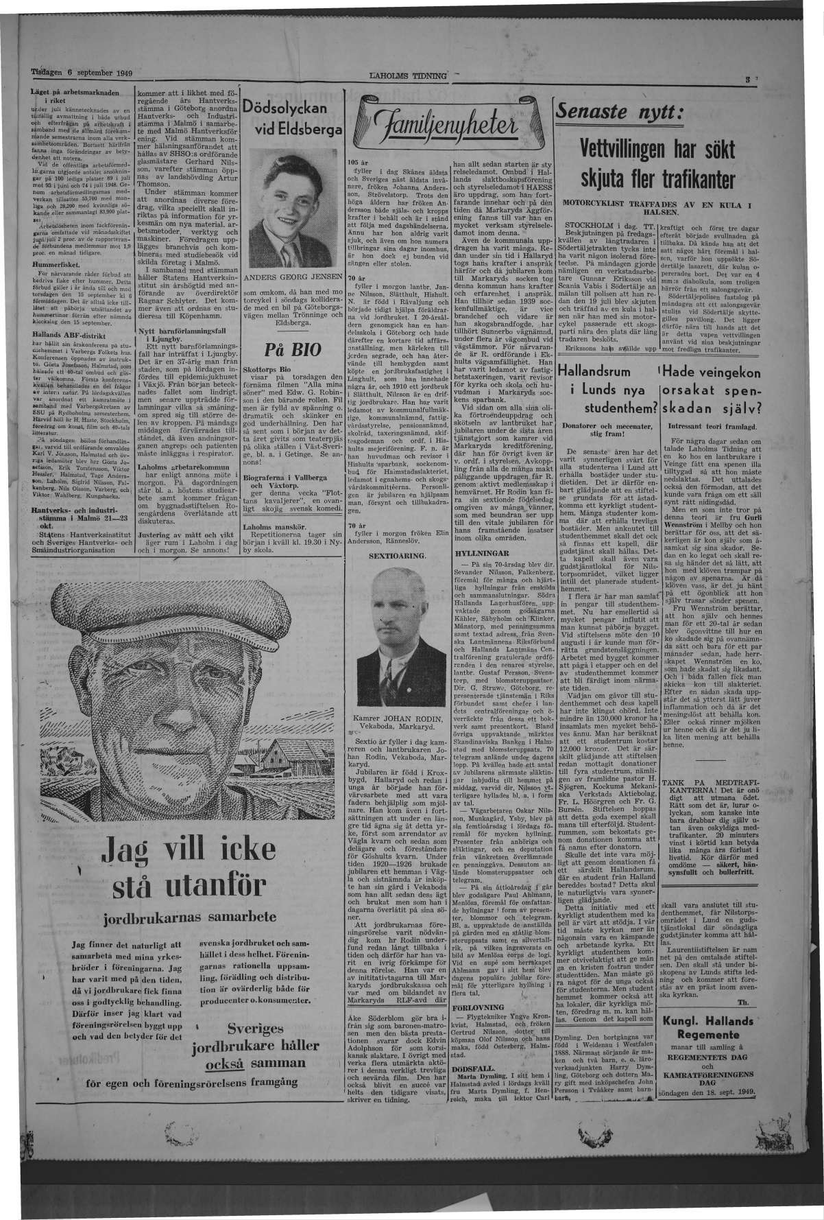 Laholms Tidning Tisdag 6 september 1949, sida 3