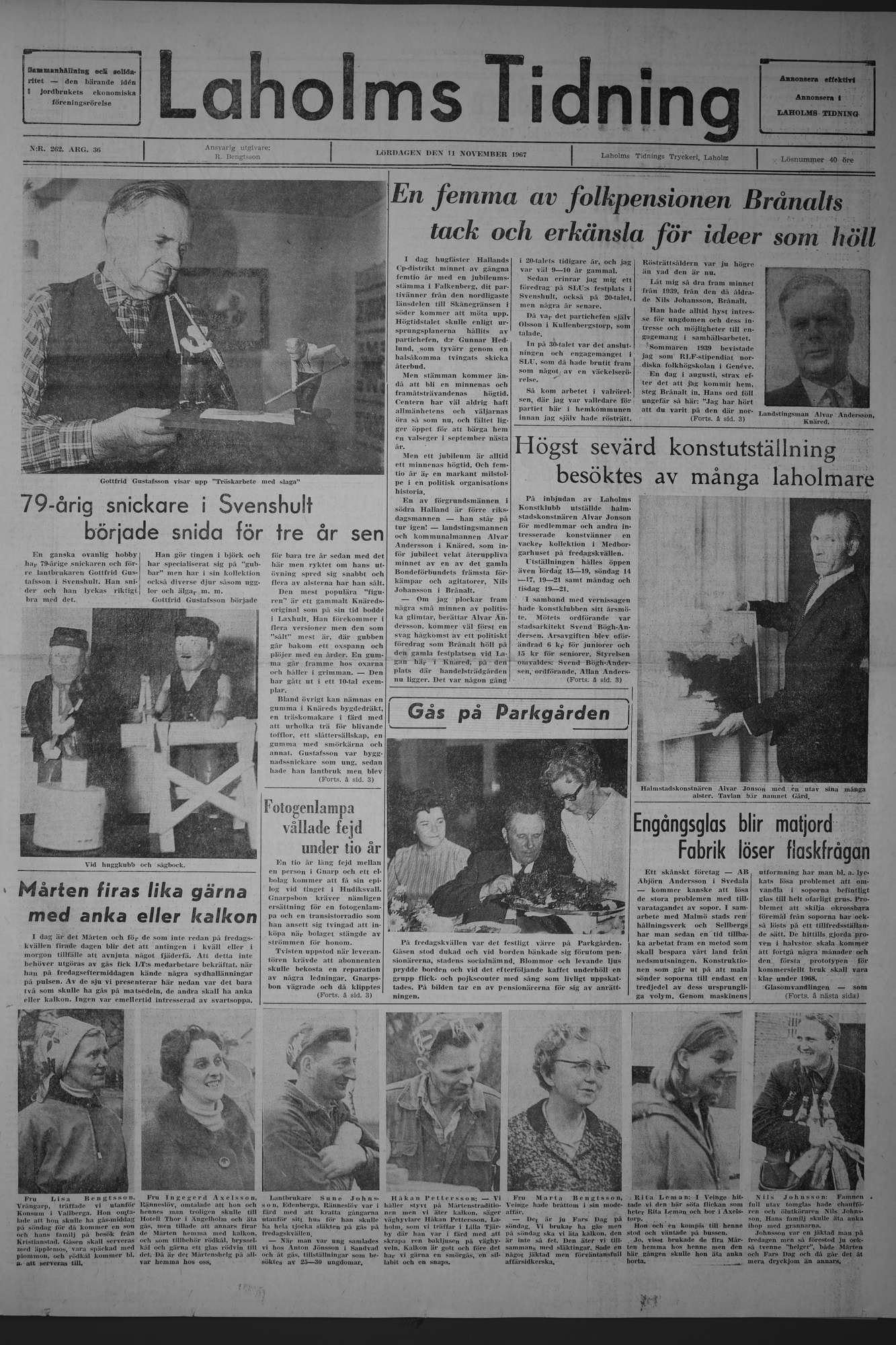 Laholms Tidning Lördag 11 november 1967, sida 1