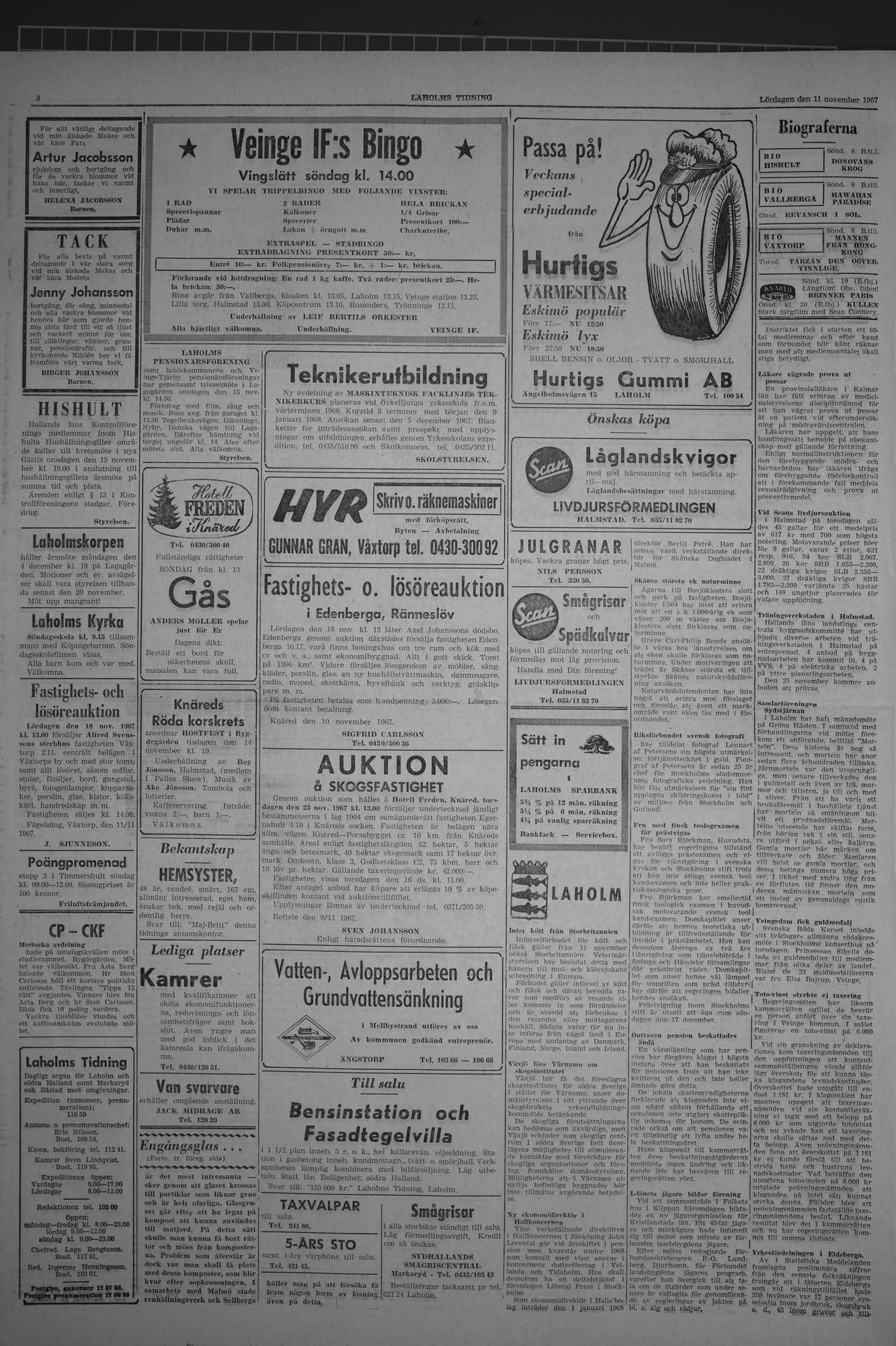 Laholms Tidning Lördag 11 november 1967, sida 2