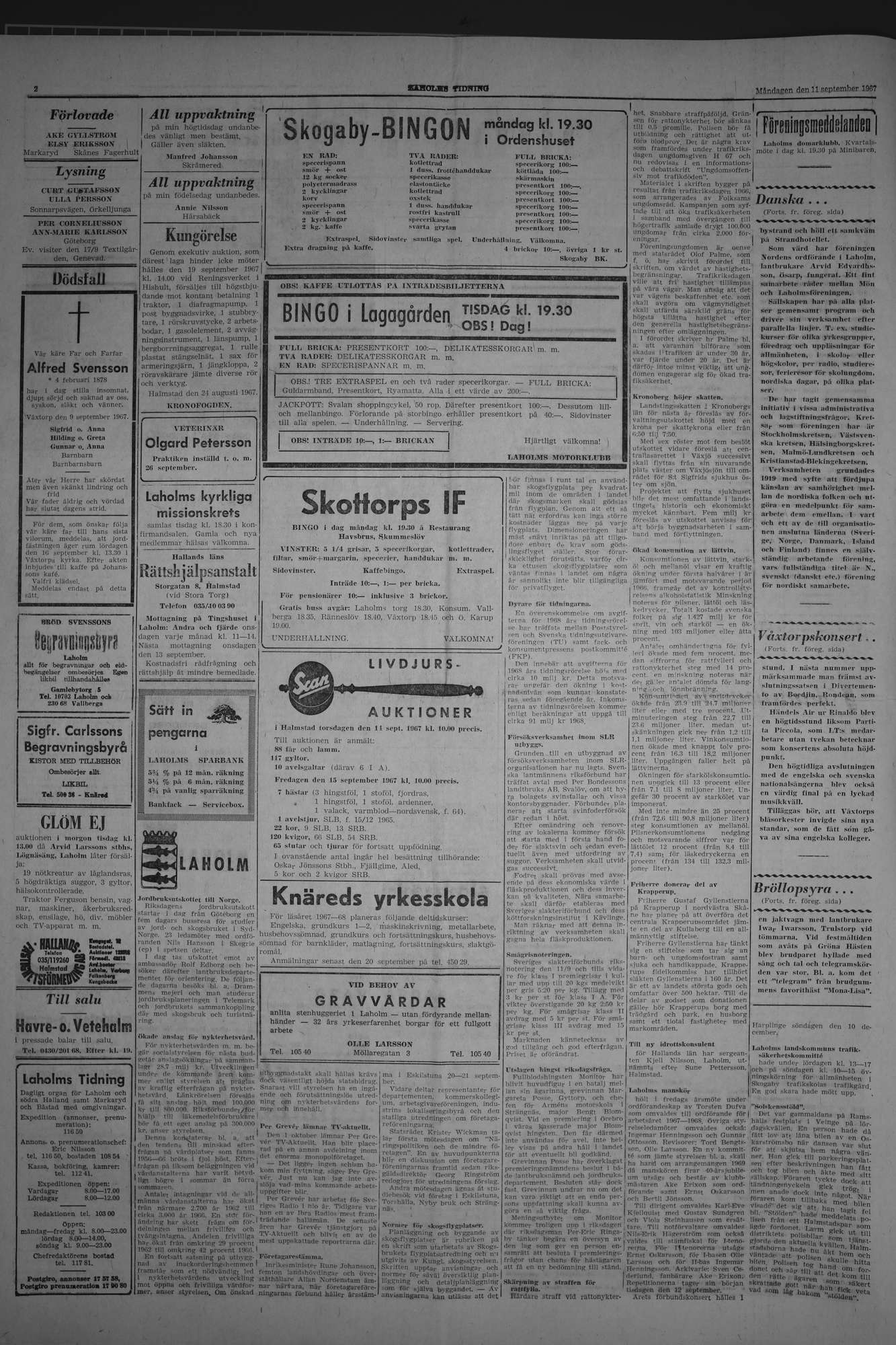 Laholms Tidning Måndag 11 september 1967, sida 2