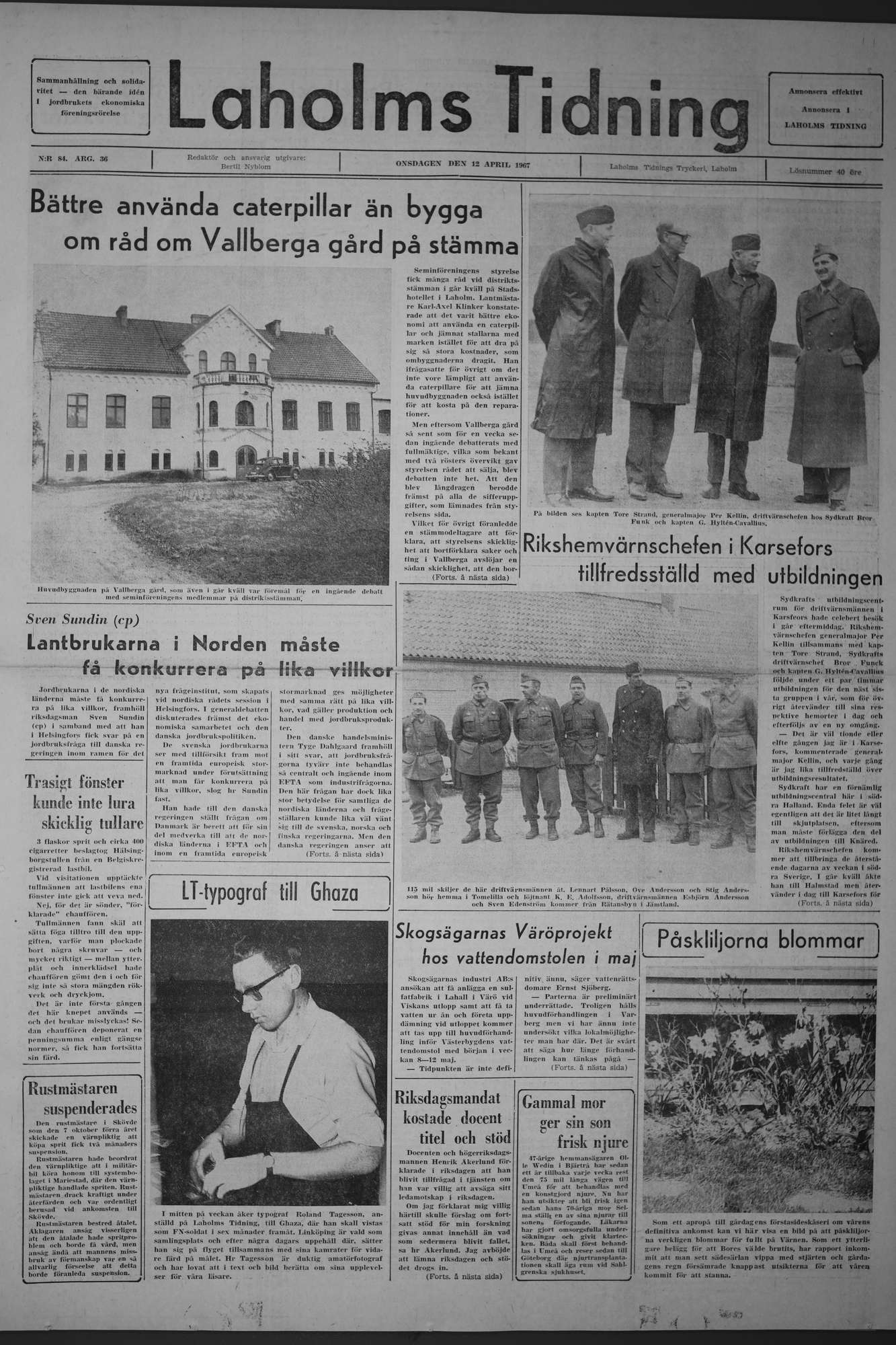 Laholms Tidning Onsdag 12 april 1967, sida 1