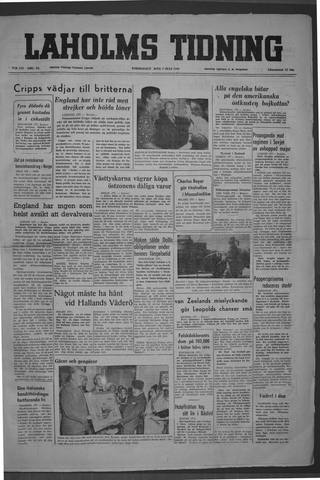 Förstasidan, Torsdag 7 juli 1949