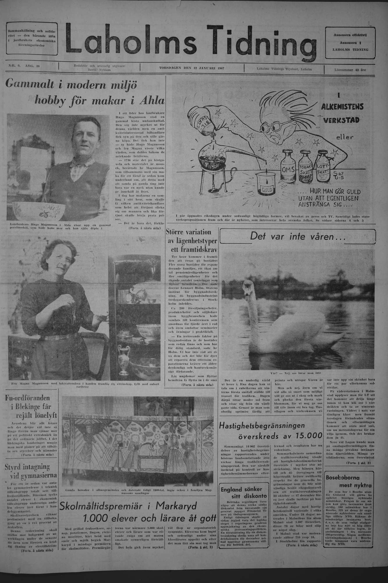Laholms Tidning Torsdag 12 januari 1967, sida 1