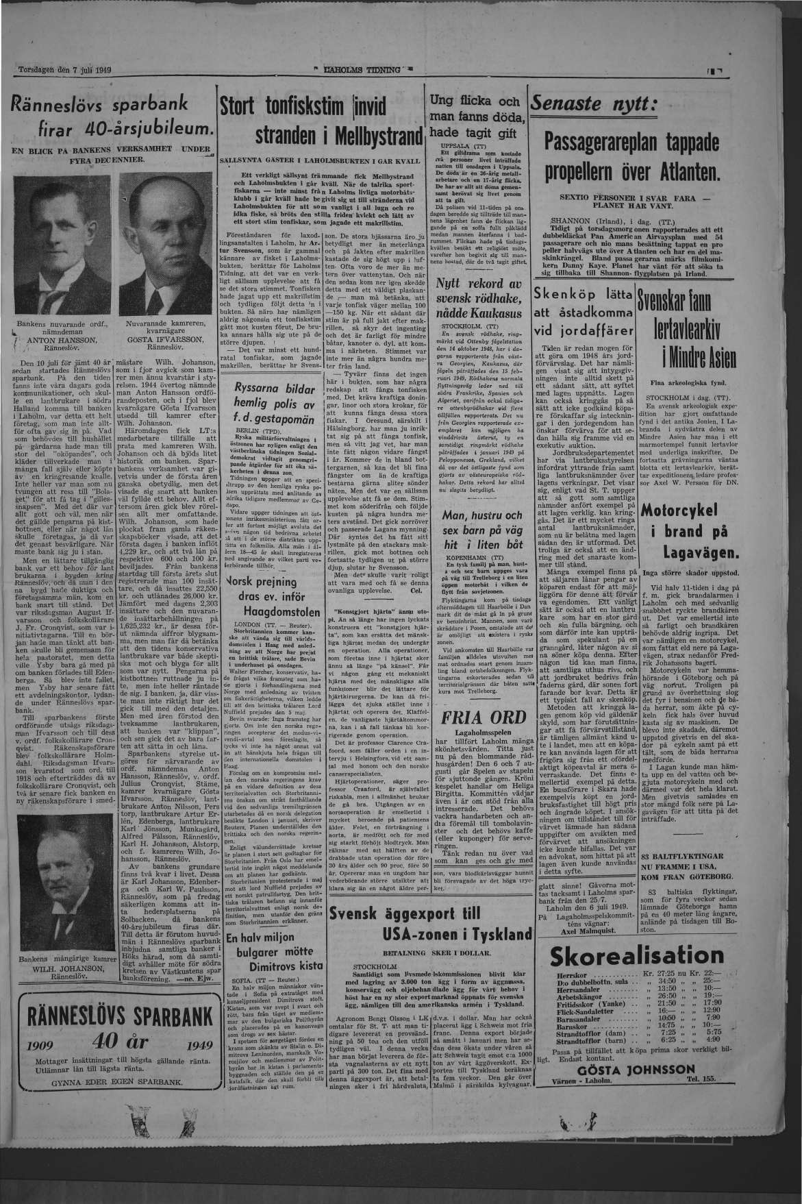 Laholms Tidning Torsdag 7 juli 1949, sida 3