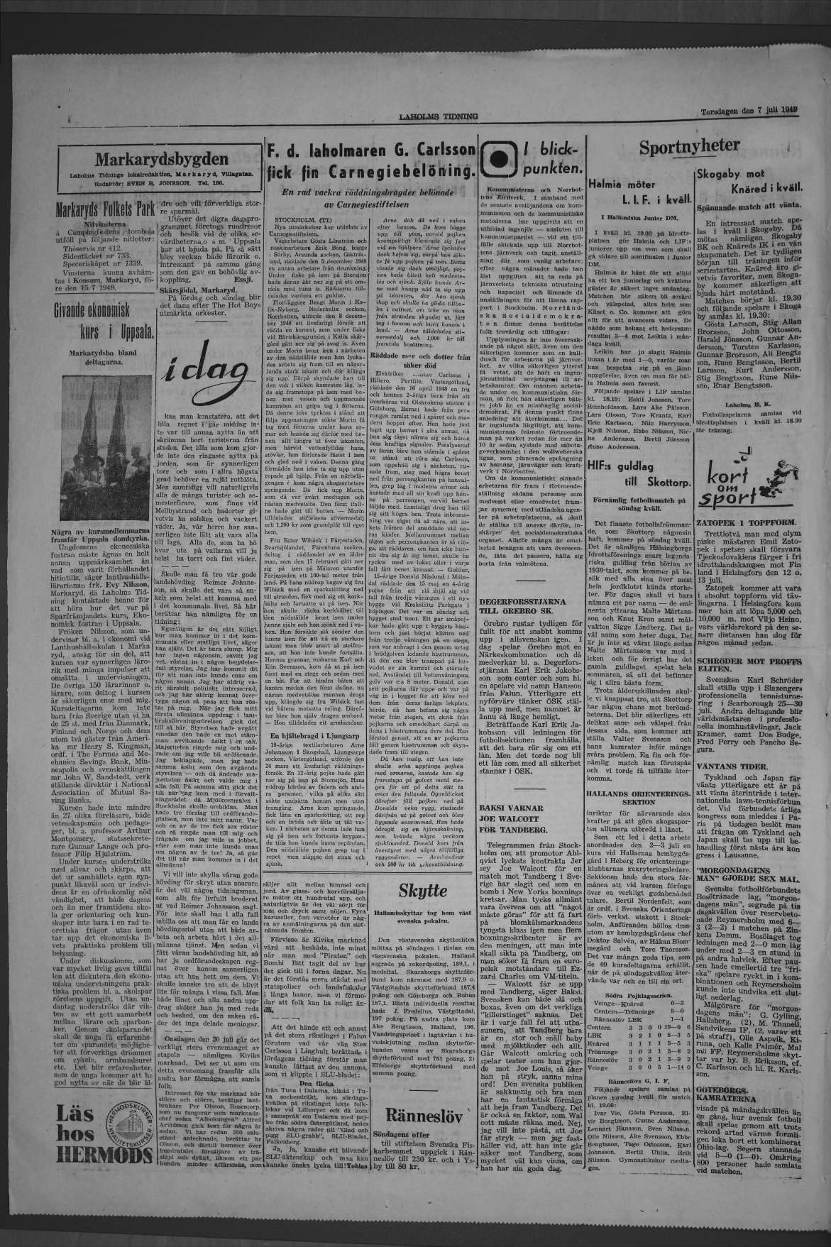 Laholms Tidning Torsdag 7 juli 1949, sida 4