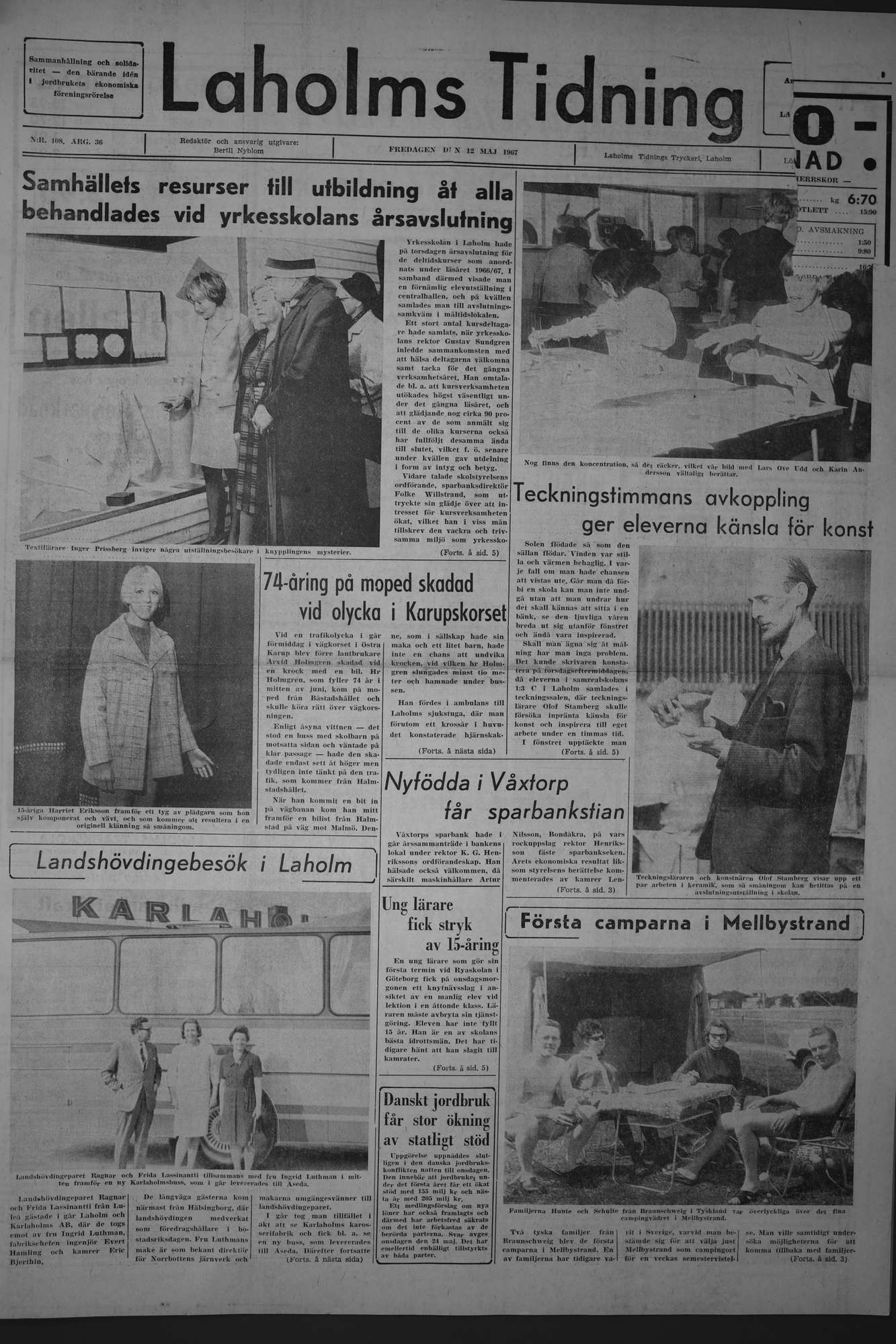 Laholms Tidning Fredag 12 maj 1967, sida 1