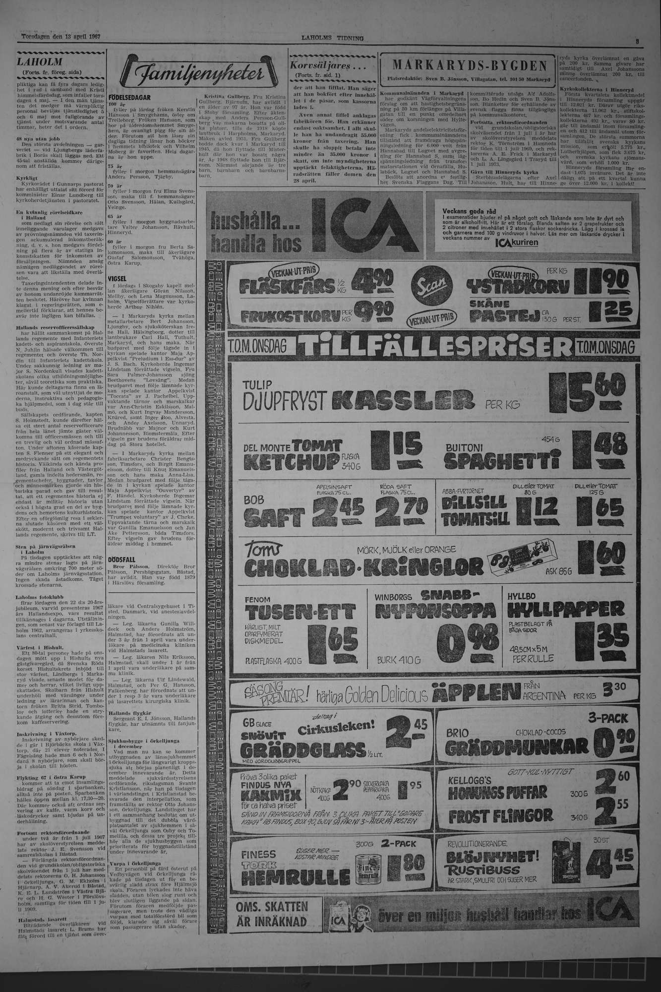Laholms Tidning Torsdag 13 april 1967, sida 3