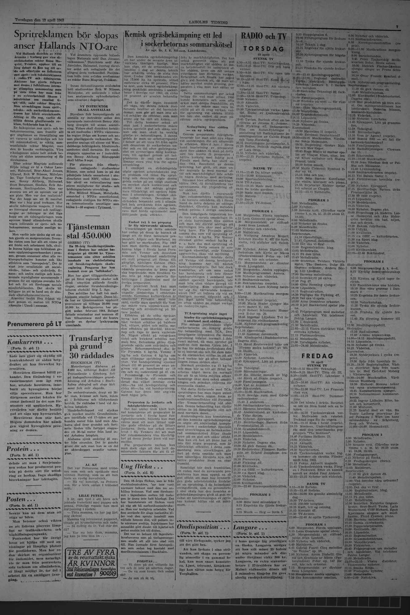 Laholms Tidning Torsdag 13 april 1967, sida 7