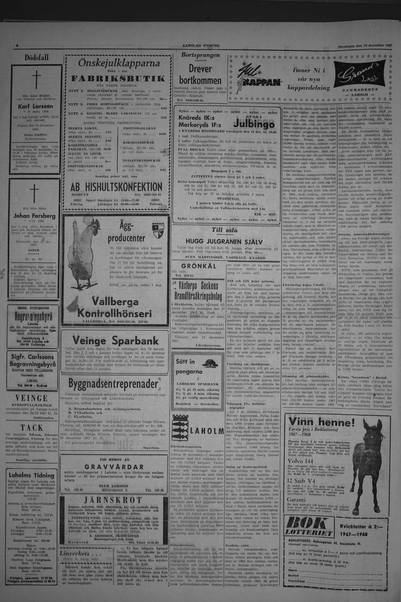 Laholms Tidning Onsdag 13 december 1967, sida 2