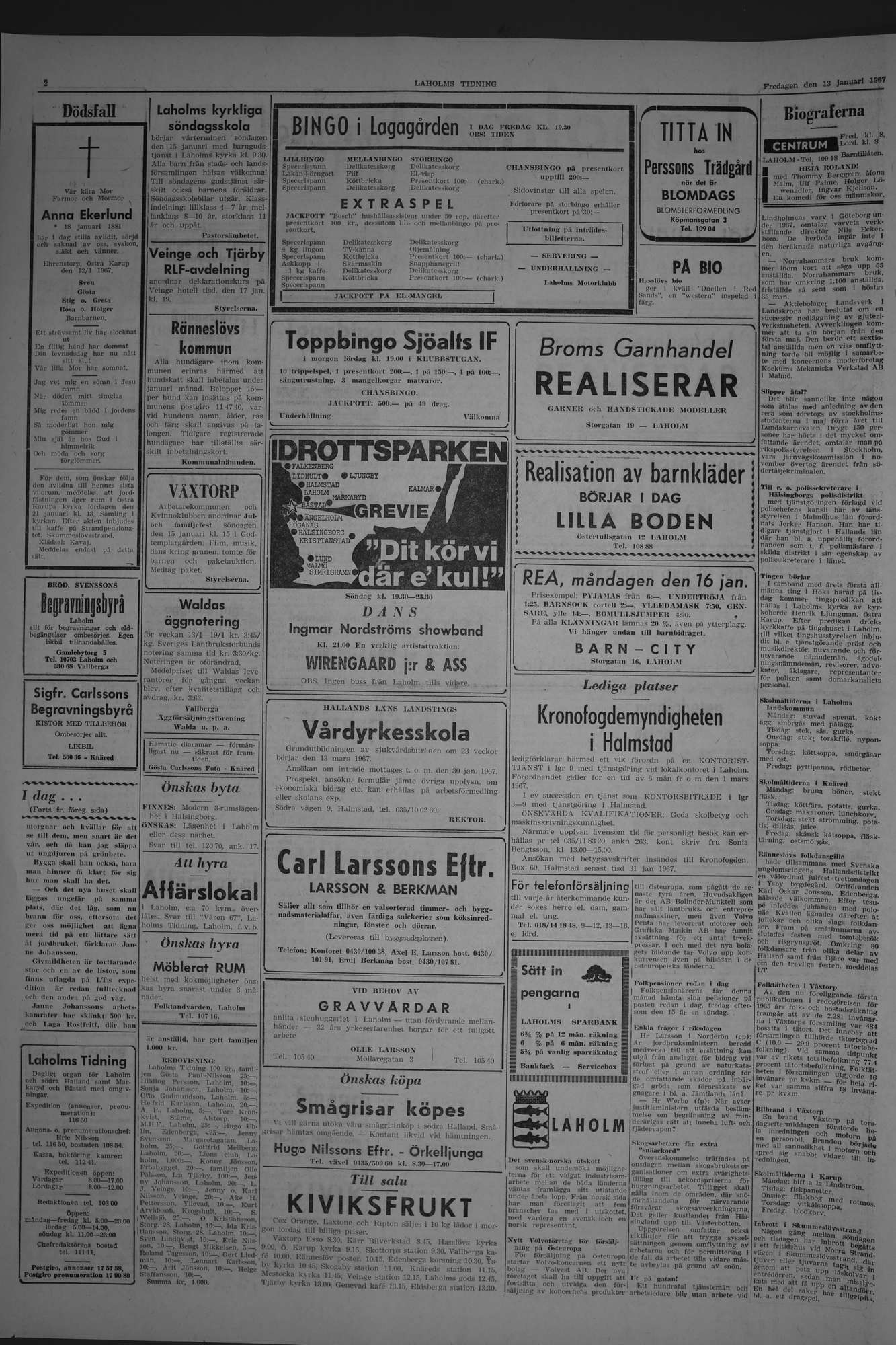 Laholms Tidning Fredag 13 januari 1967, sida 2