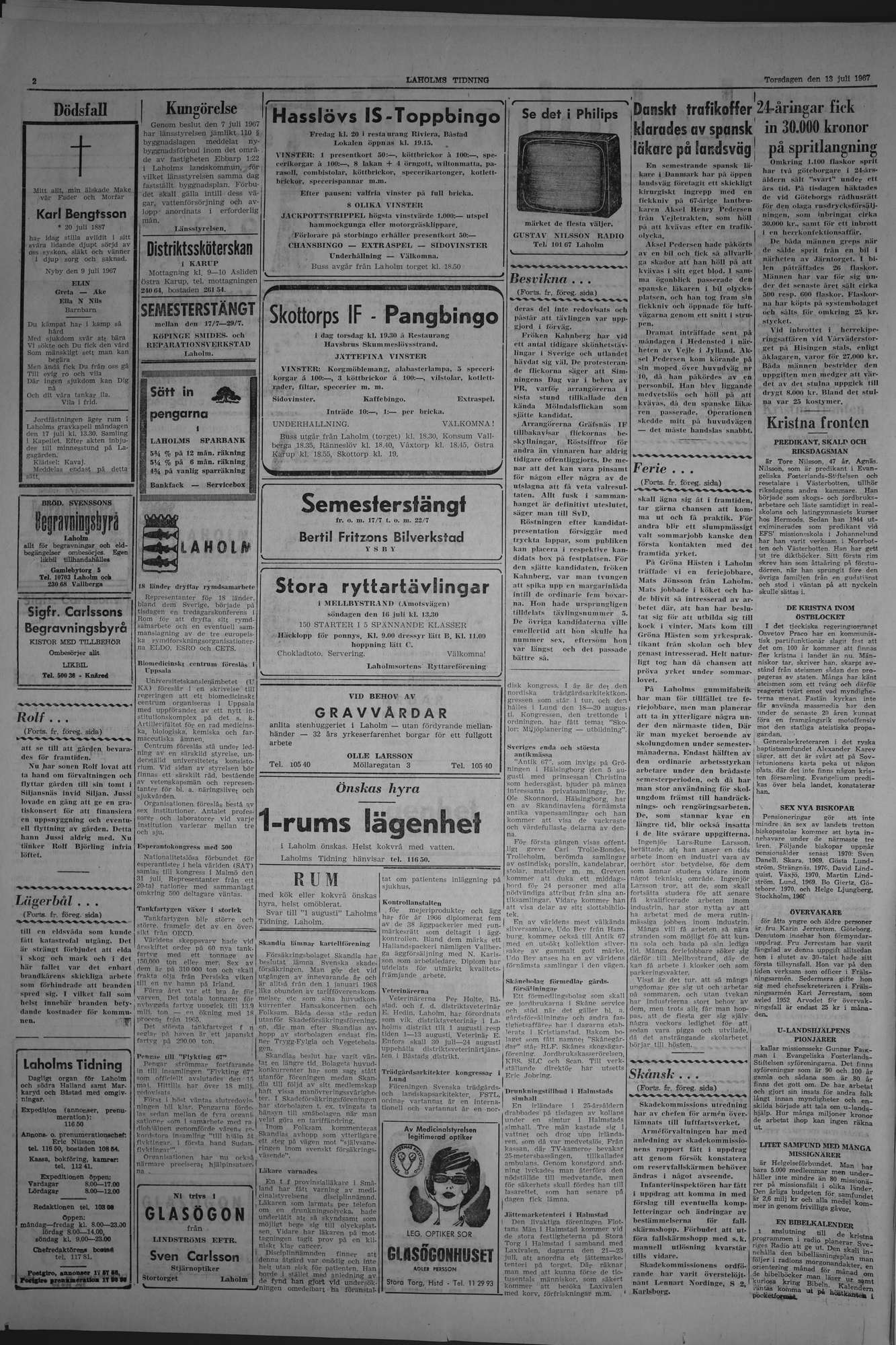 Laholms Tidning Torsdag 13 juli 1967, sida 2