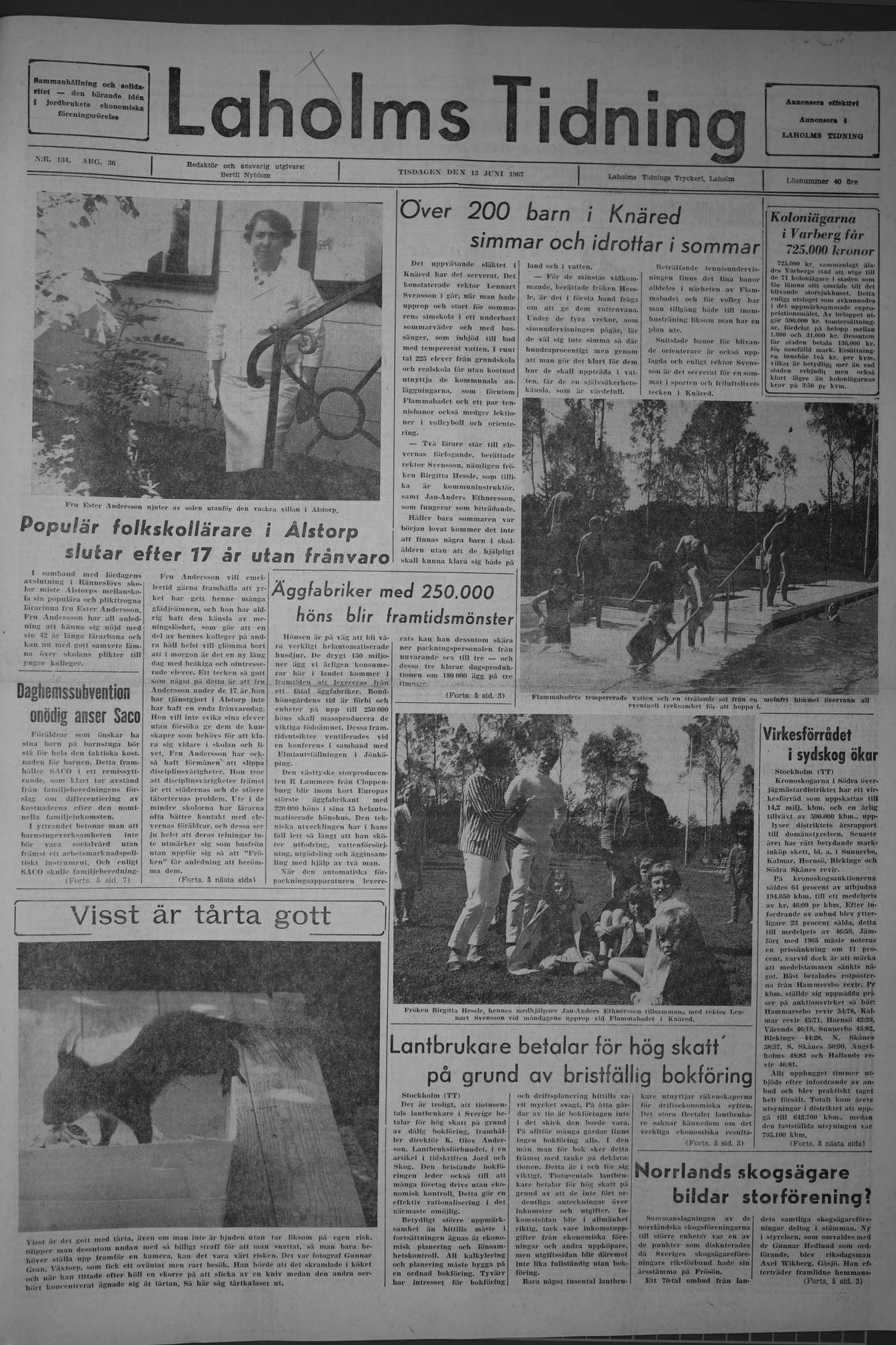 Laholms Tidning Tisdag 13 juni 1967, sida 1