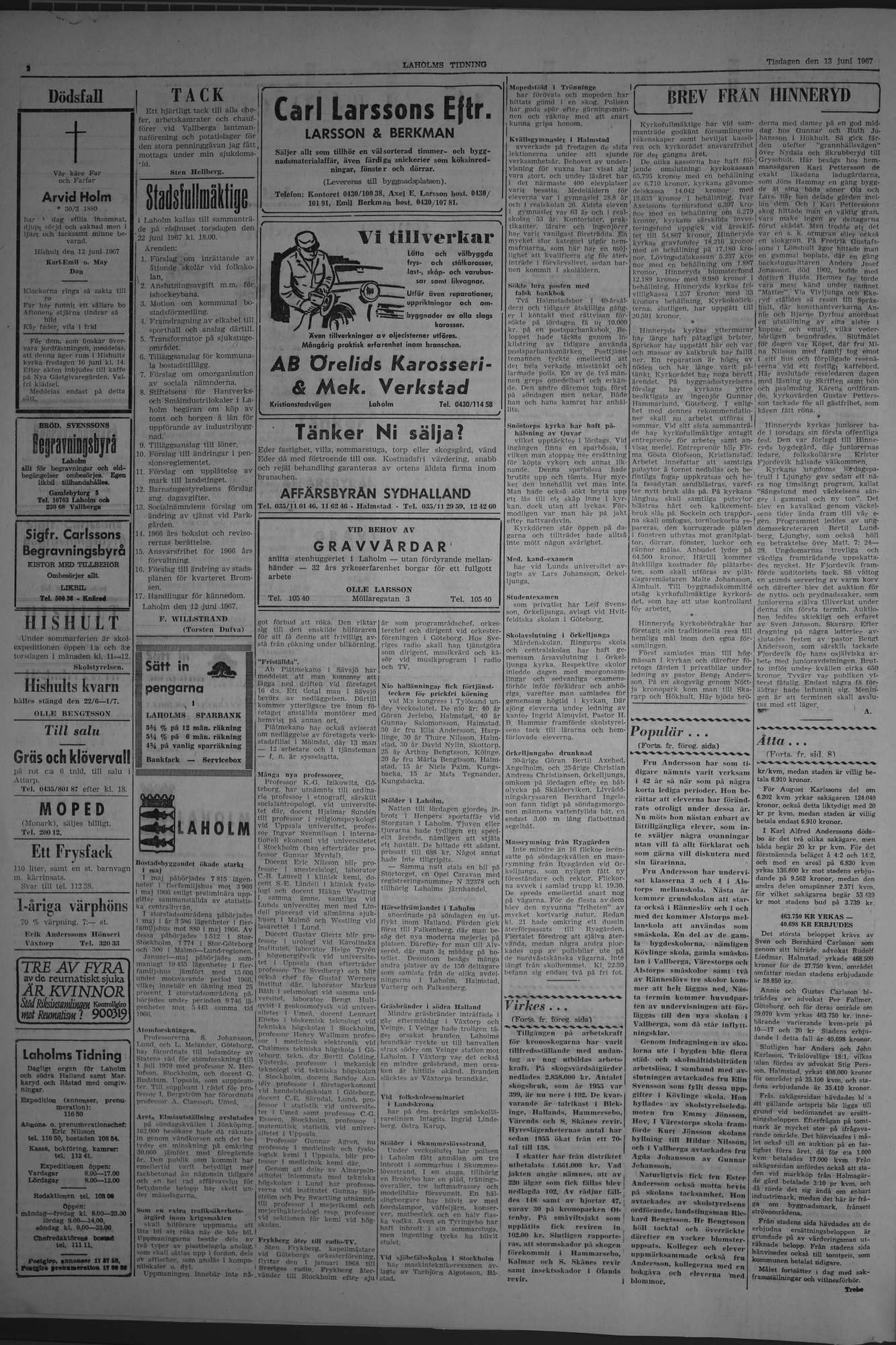 Laholms Tidning Tisdag 13 juni 1967, sida 2