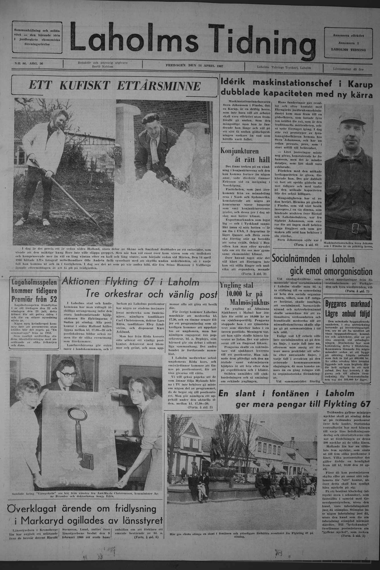 Laholms Tidning Fredag 14 april 1967, sida 1