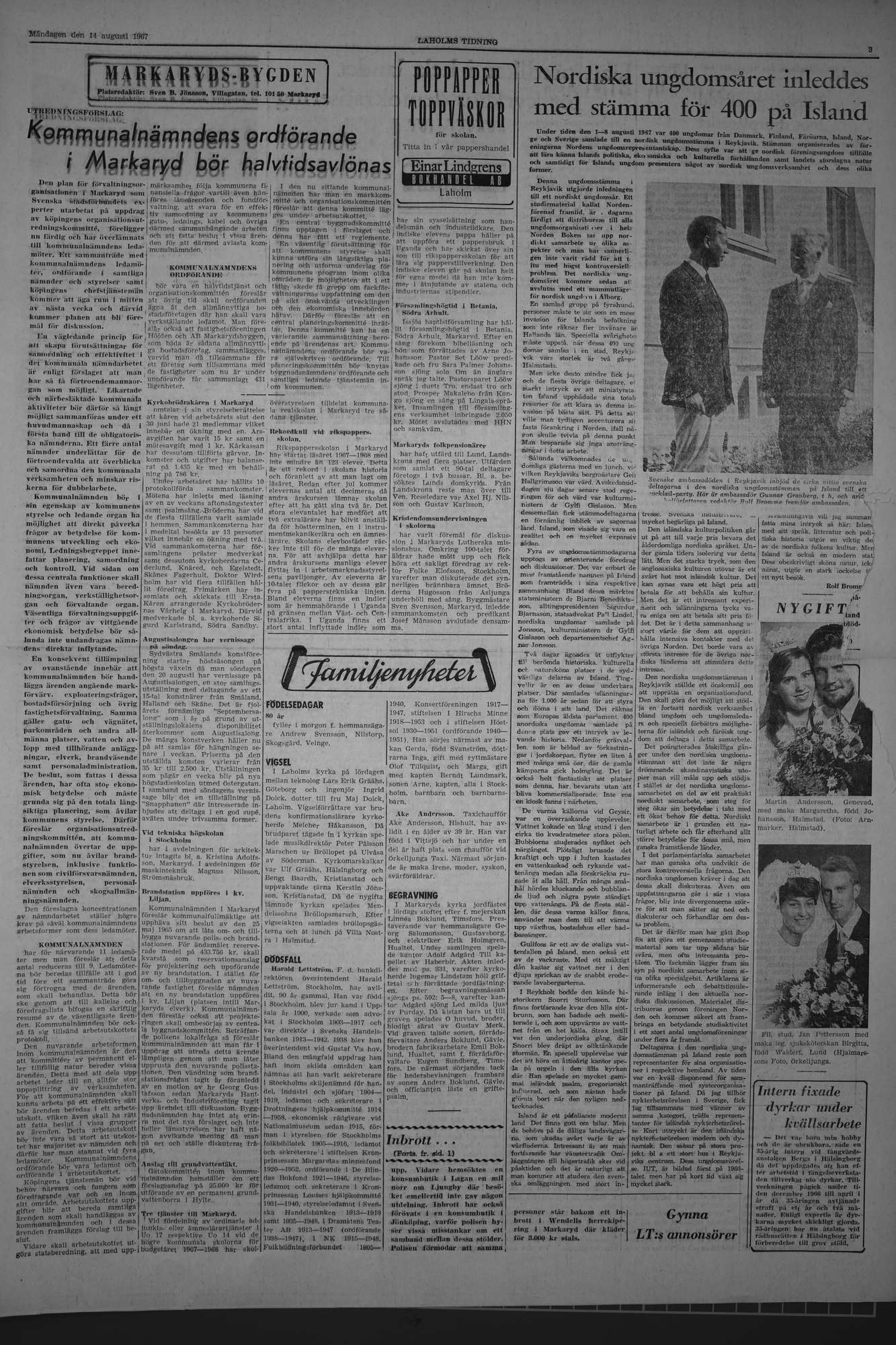 Laholms Tidning Måndag 14 augusti 1967, sida 3