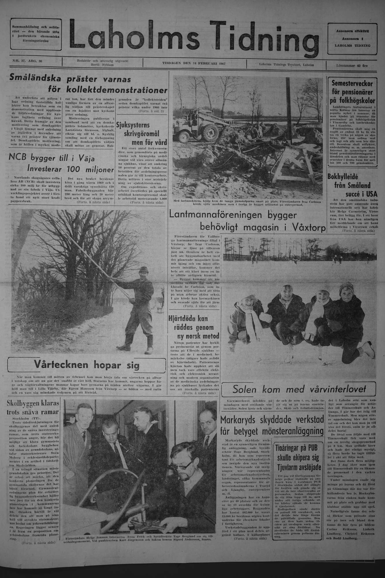 Laholms Tidning Tisdag 14 februari 1967, sida 1