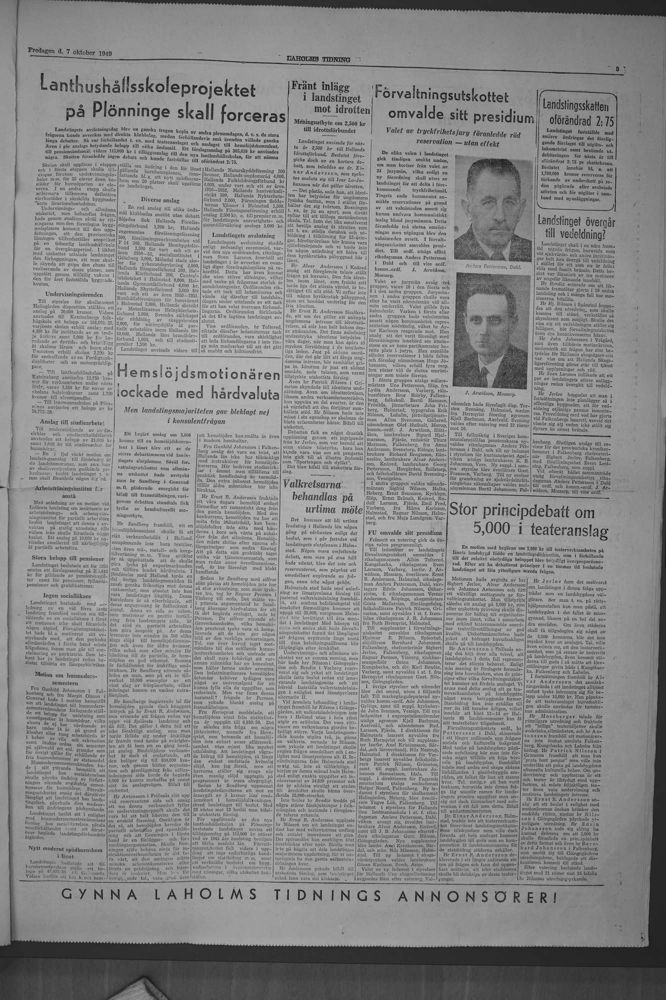 Laholms Tidning Fredag 7 oktober 1949, sida 5