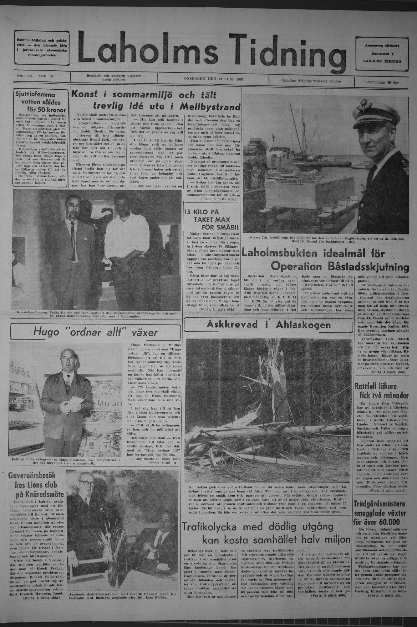Laholms Tidning Onsdag 14 juni 1967, sida 1