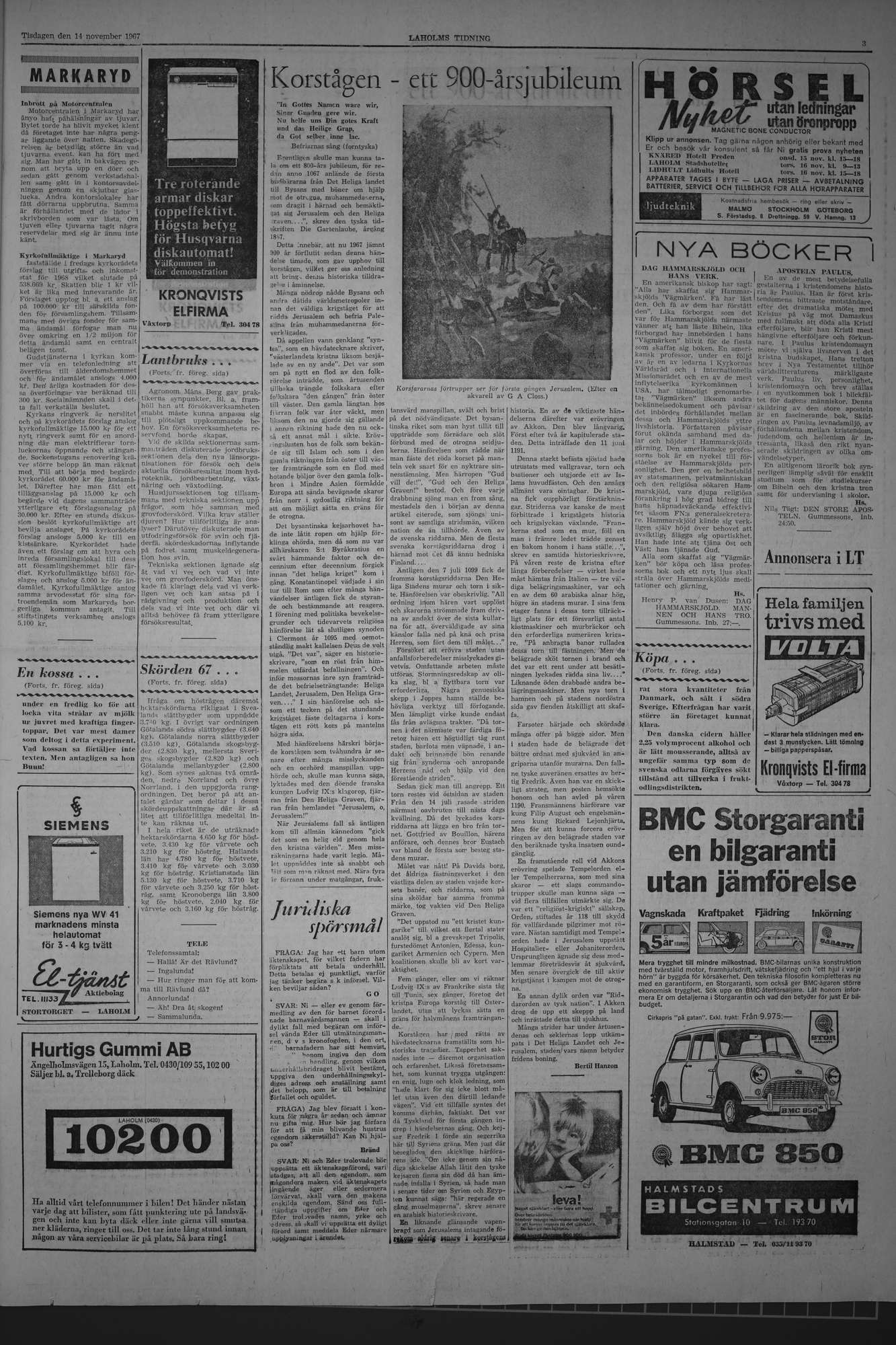 Laholms Tidning Tisdag 14 november 1967, sida 3