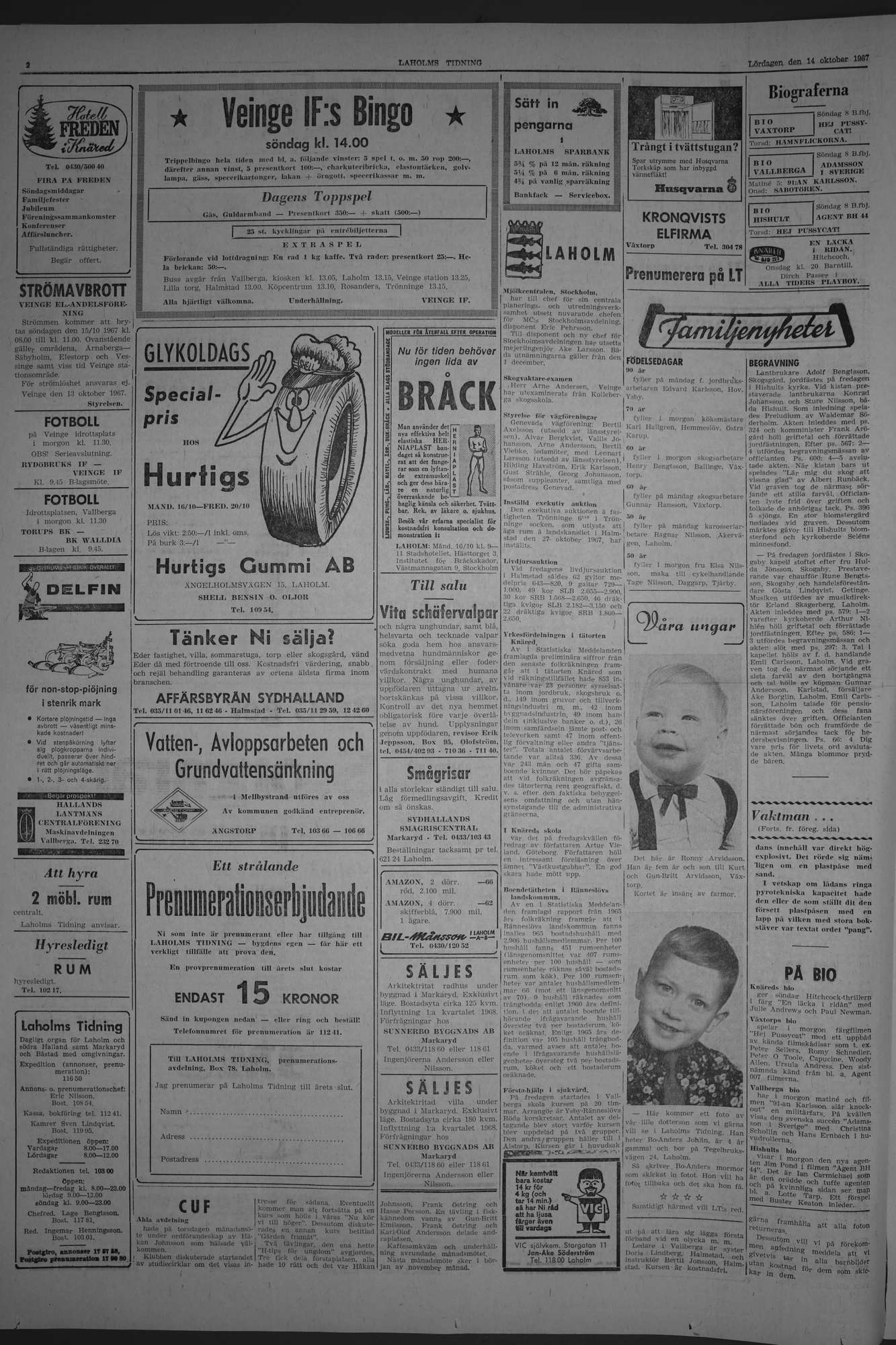 Laholms Tidning Lördag 14 oktober 1967, sida 2