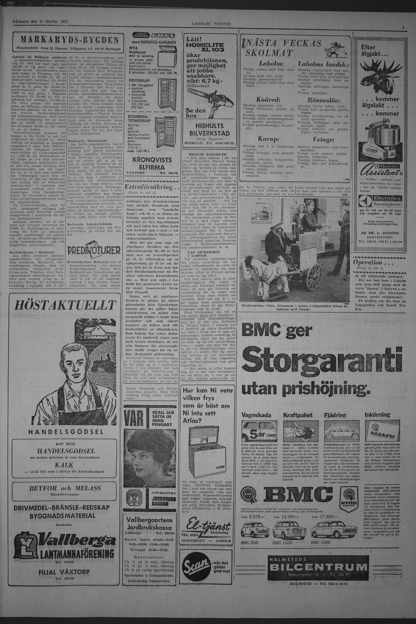 Laholms Tidning Lördag 14 oktober 1967, sida 3