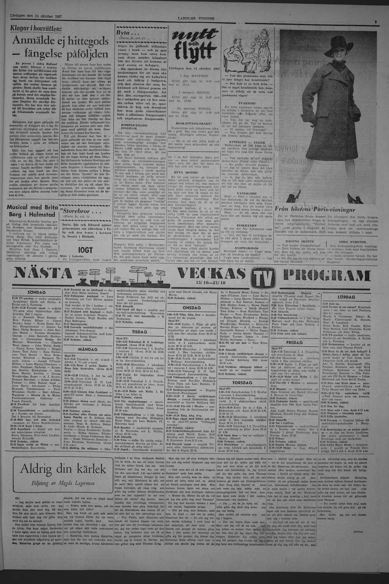 Laholms Tidning Lördag 14 oktober 1967, sida 7