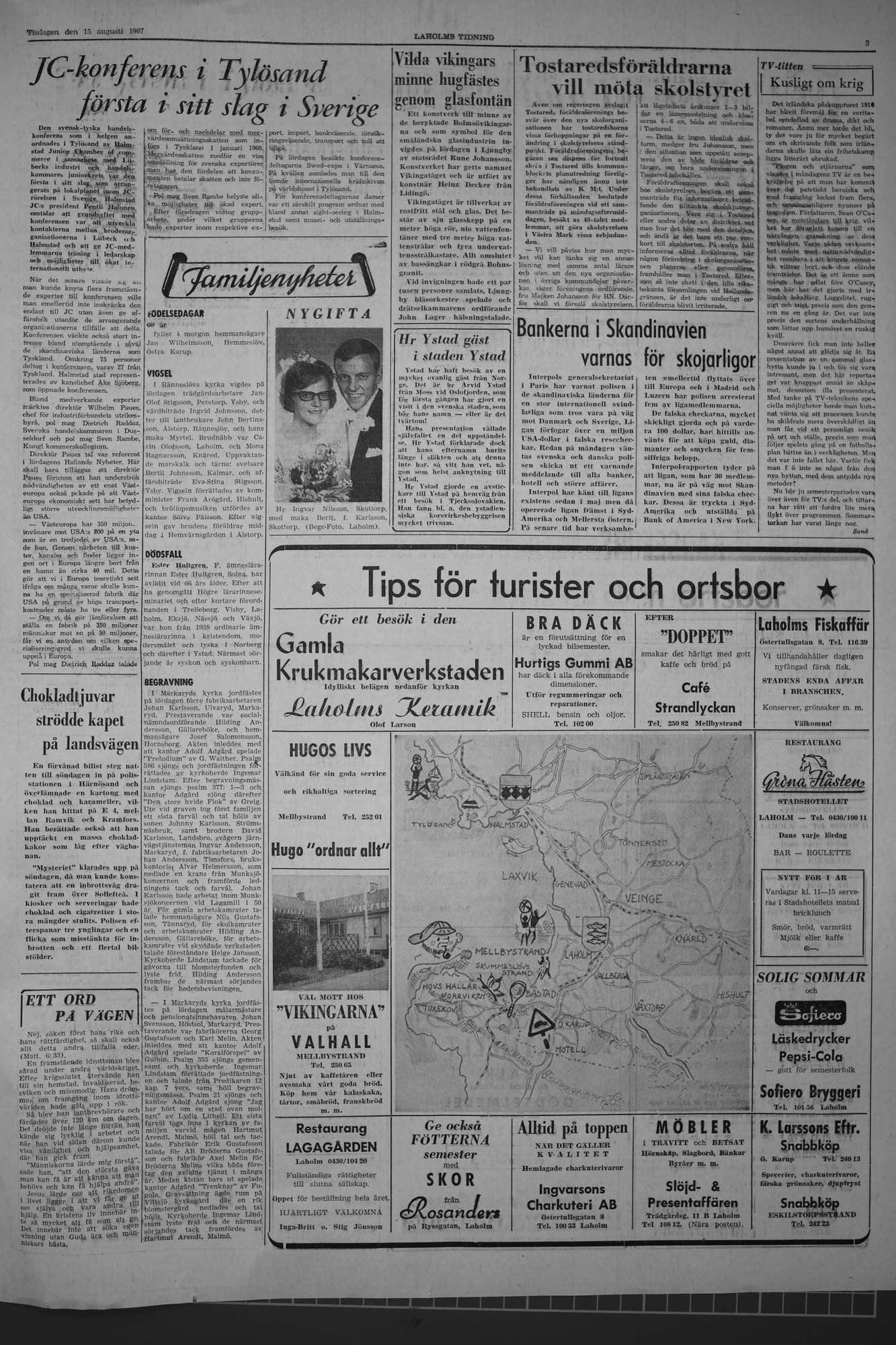 Laholms Tidning Tisdag 15 augusti 1967, sida 3