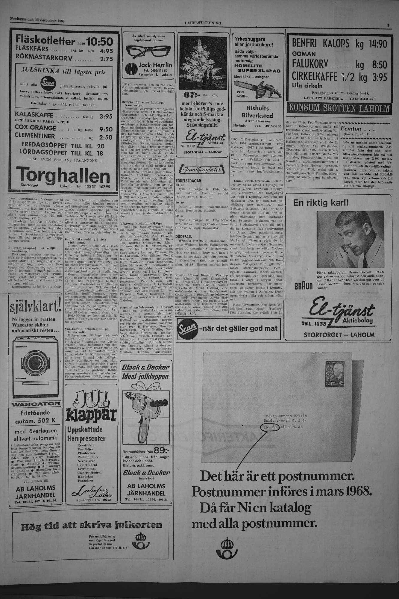 Laholms Tidning Fredag 15 december 1967, sida 3