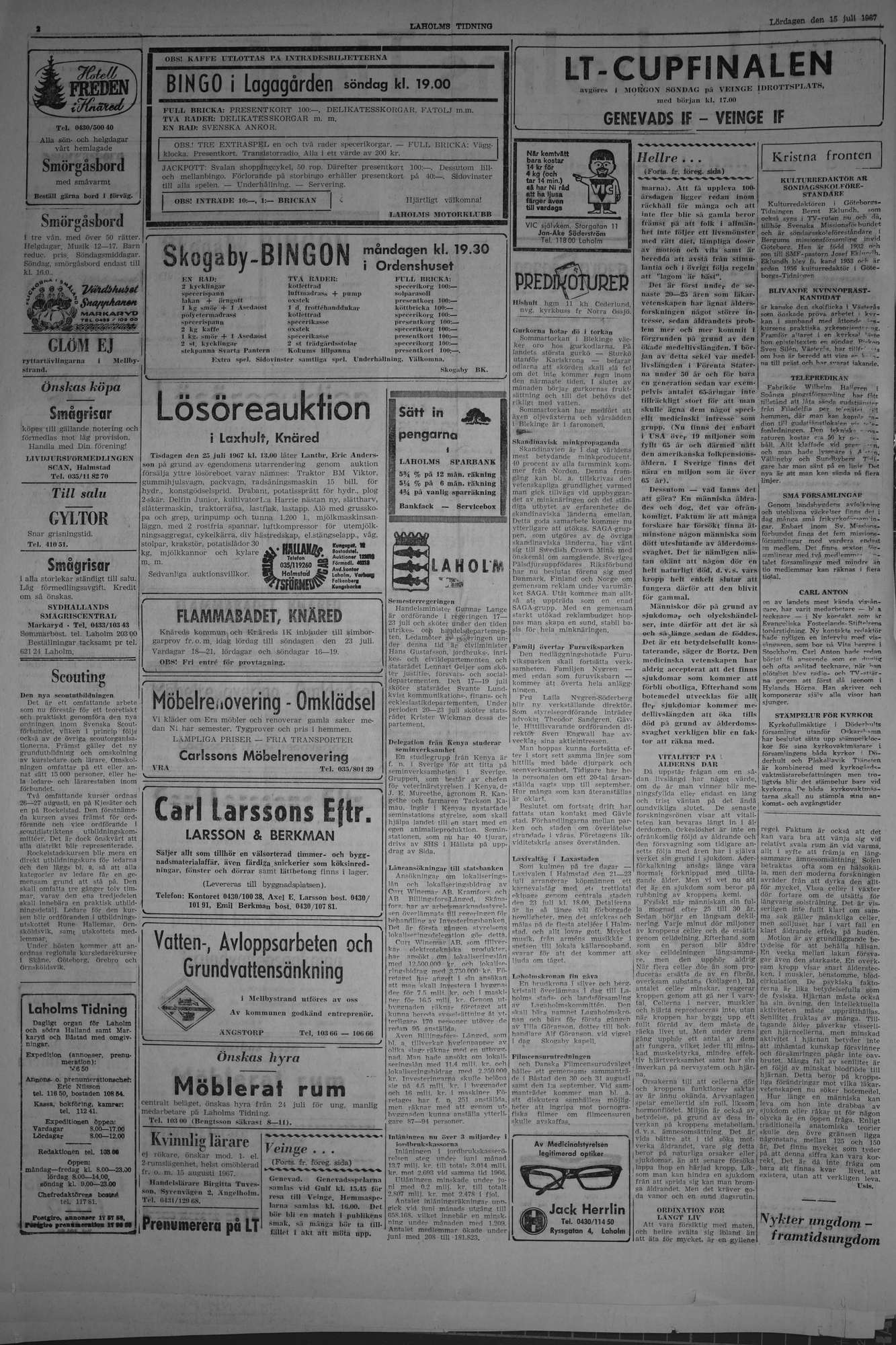Laholms Tidning Lördag 15 juli 1967, sida 2