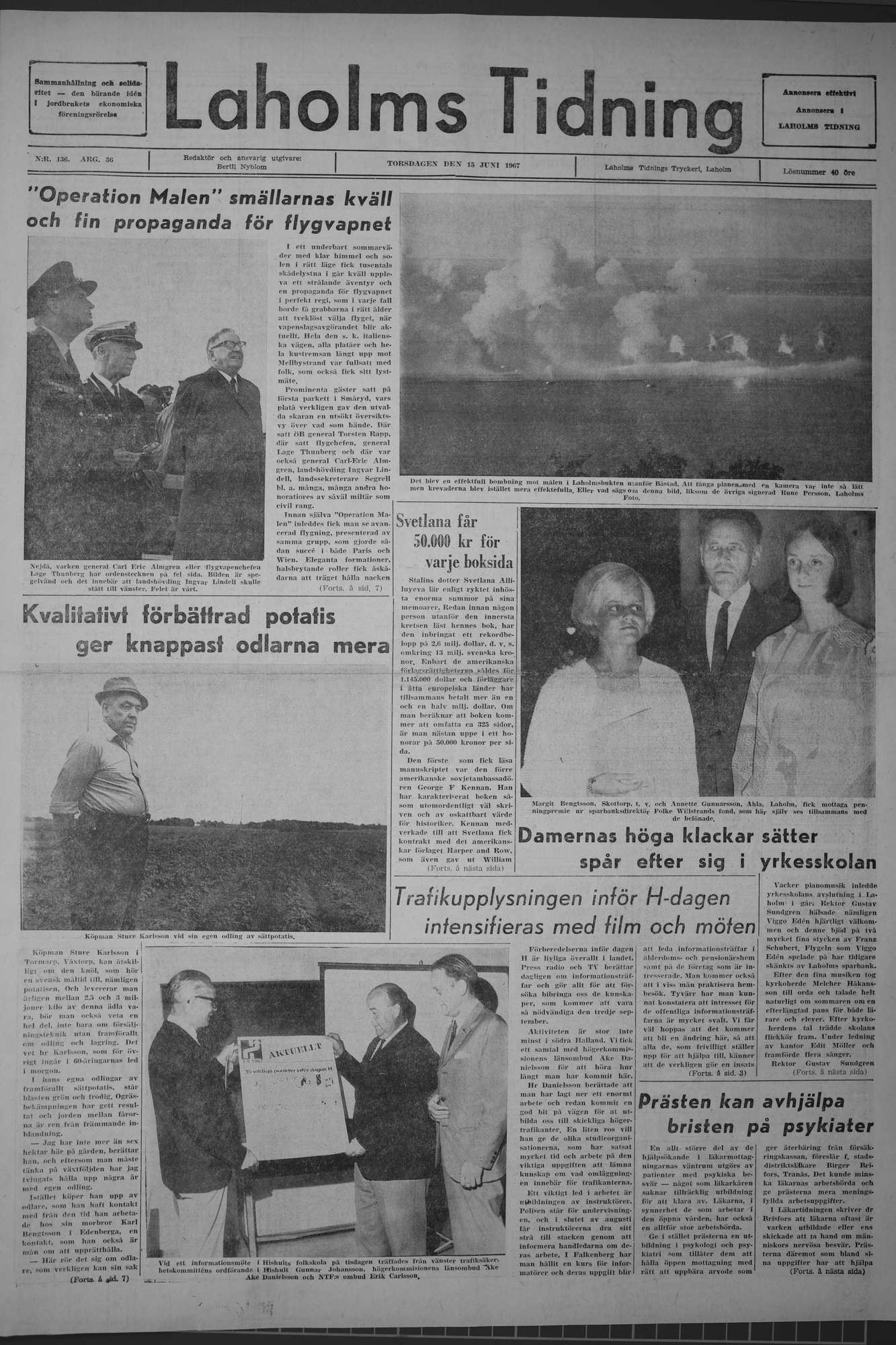 Laholms Tidning Torsdag 15 juni 1967, sida 1