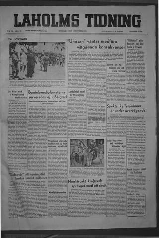 Förstasidan, Onsdag 7 december 1949