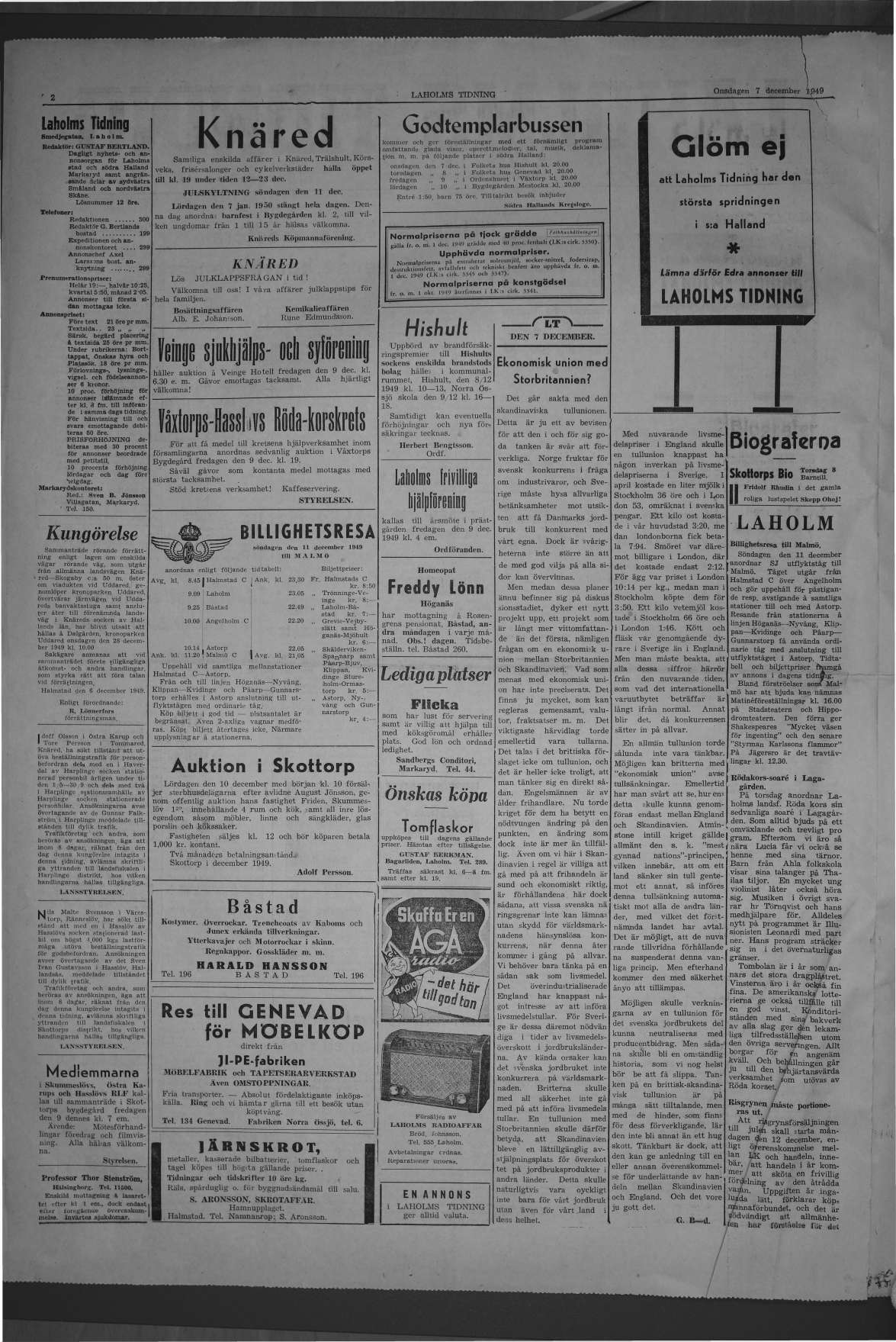 Laholms Tidning Onsdag 7 december 1949, sida 2