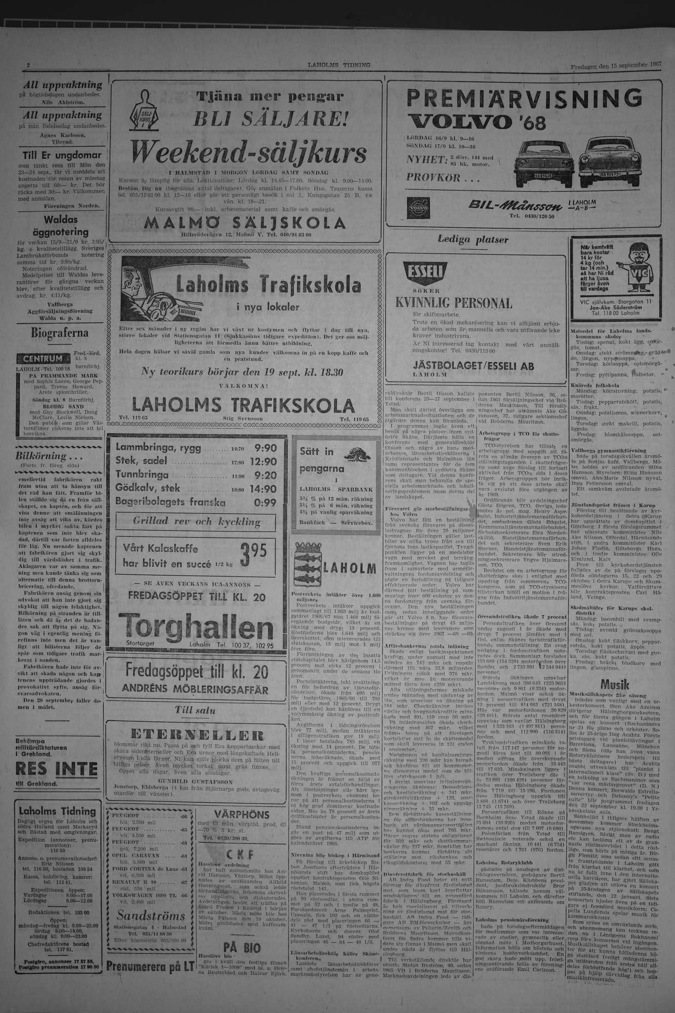 Laholms Tidning Fredag 15 september 1967, sida 2