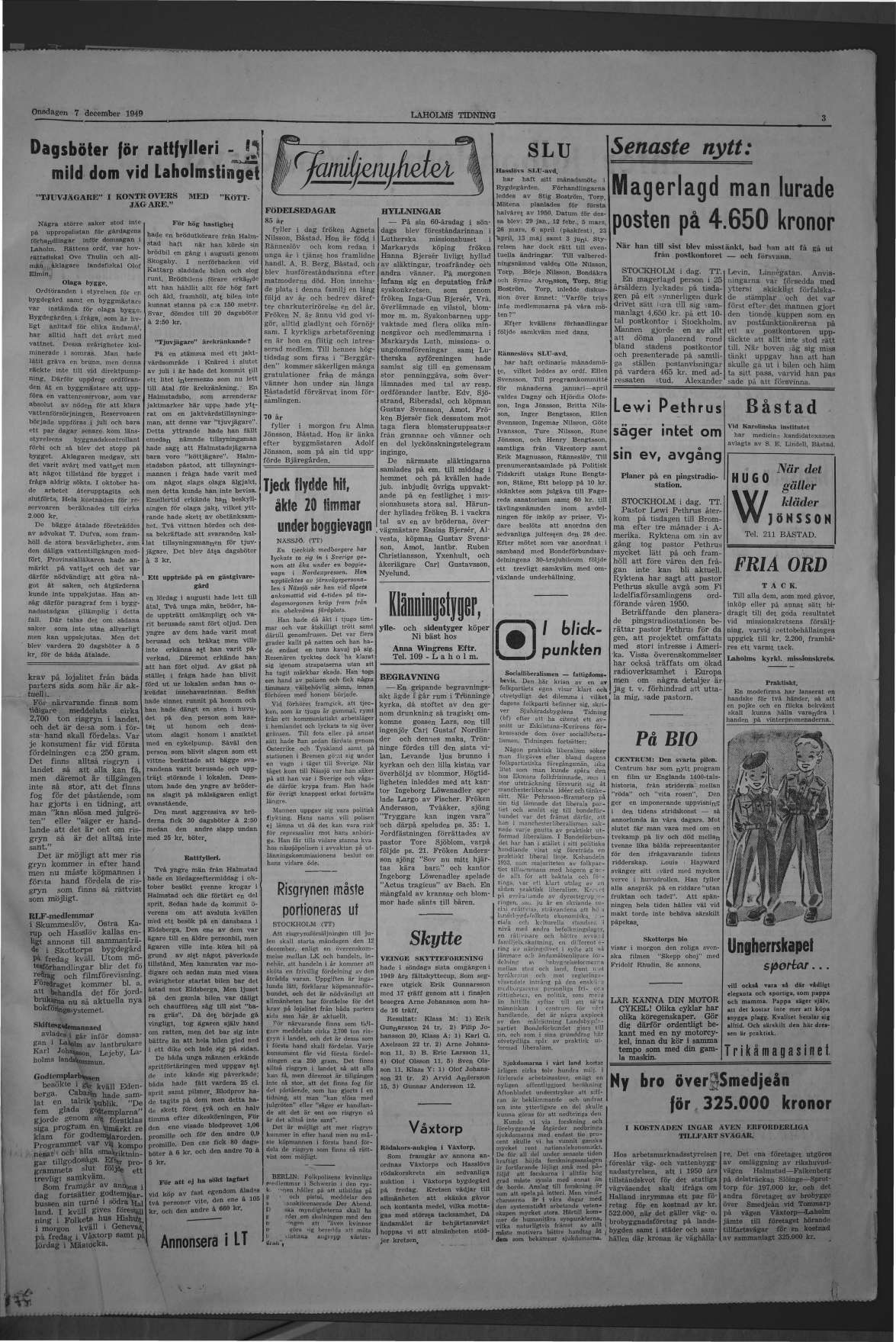 Laholms Tidning Onsdag 7 december 1949, sida 3