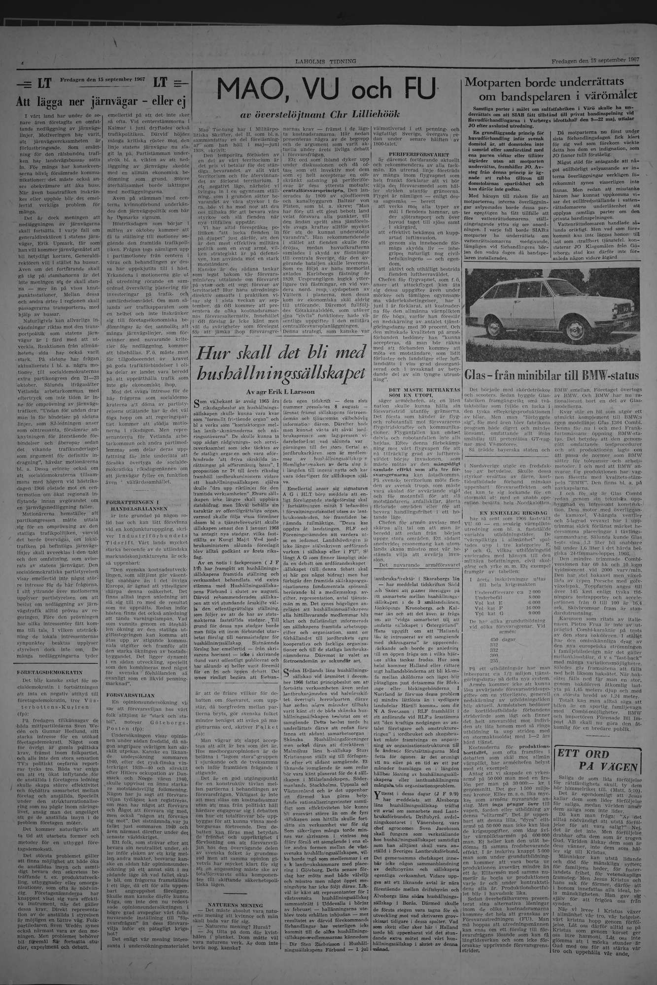 Laholms Tidning Fredag 15 september 1967, sida 4