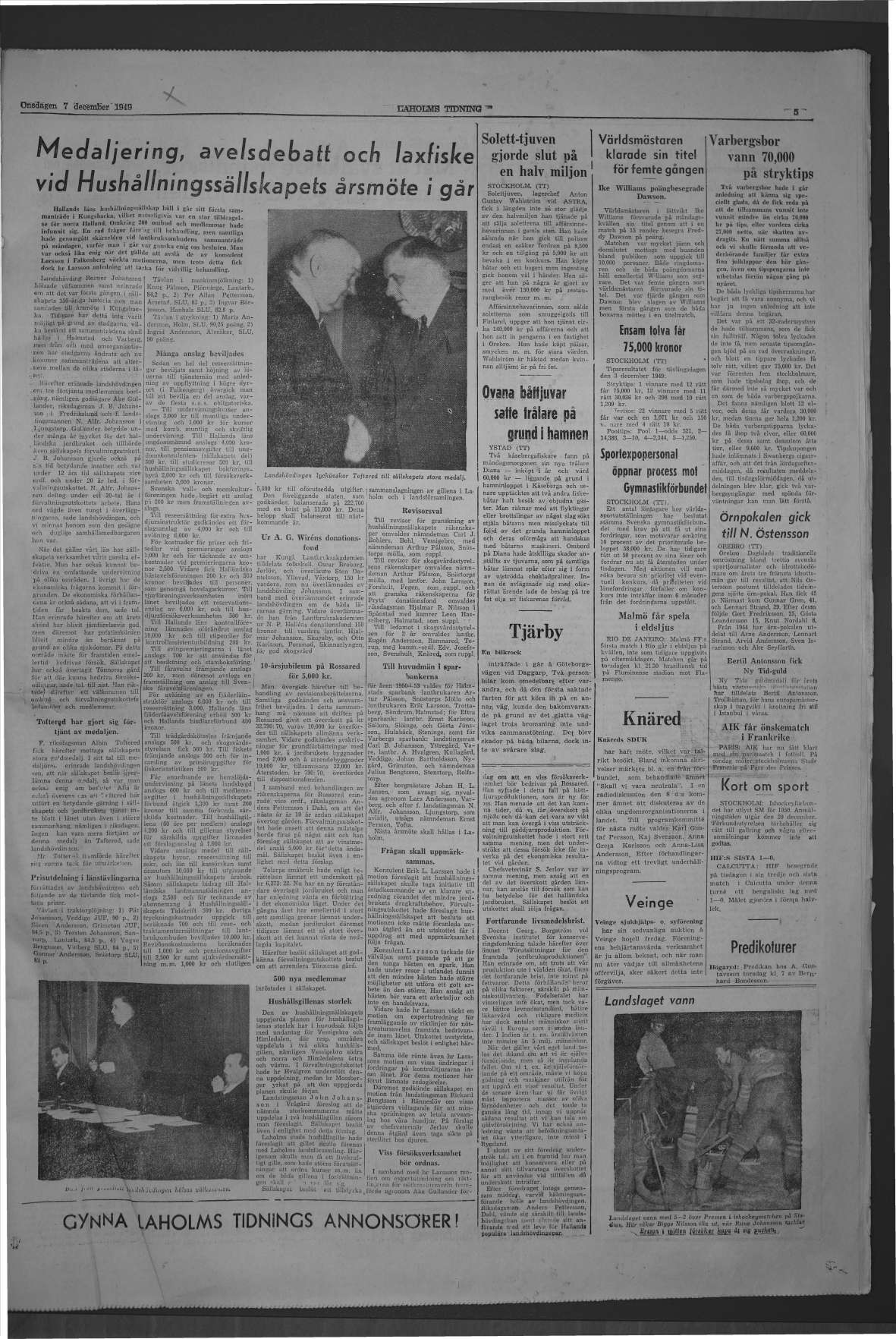Laholms Tidning Onsdag 7 december 1949, sida 5