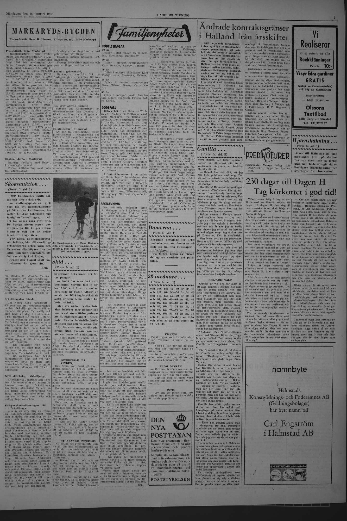 Laholms Tidning Måndag 16 januari 1967, sida 3