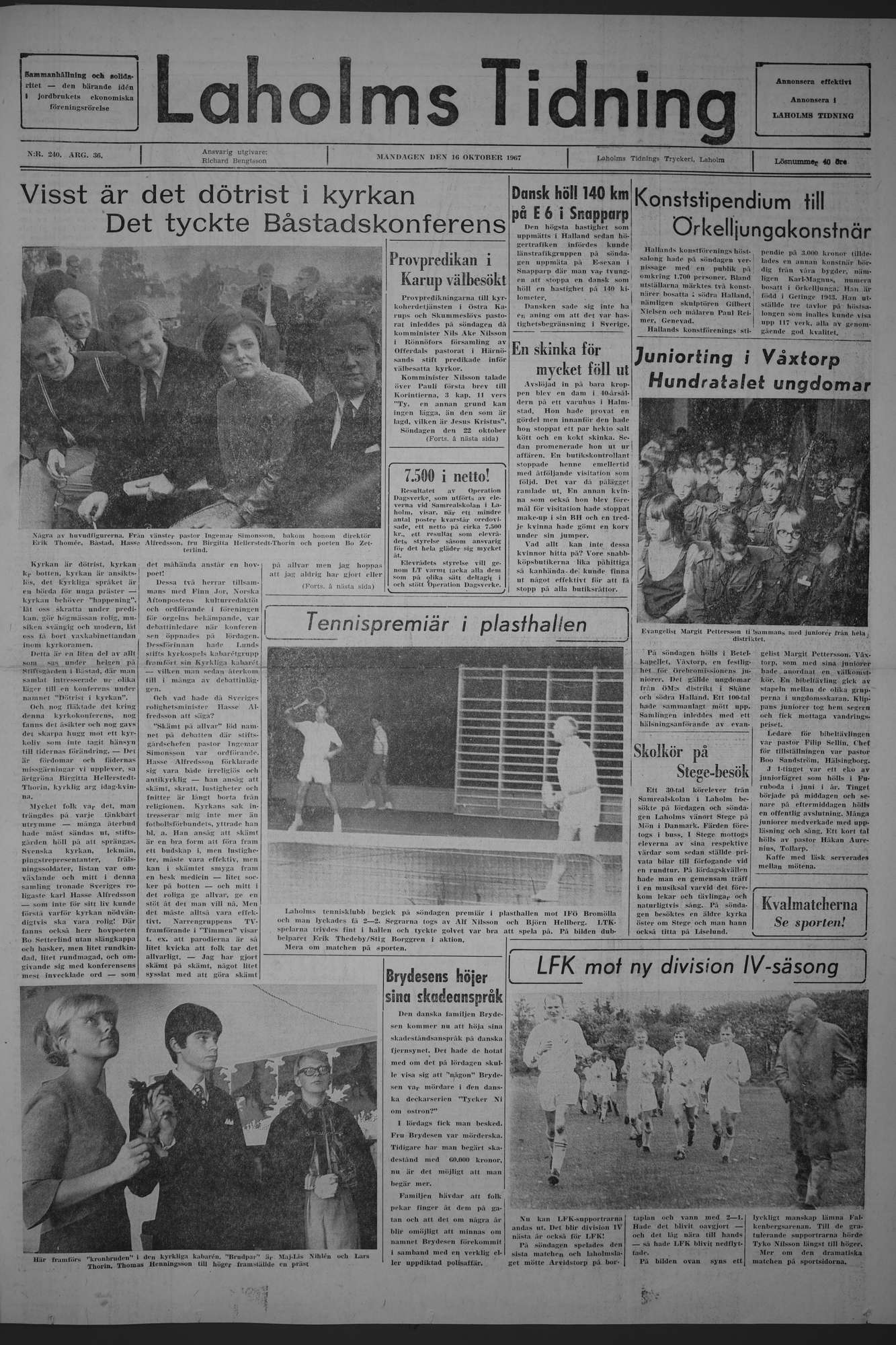 Laholms Tidning Måndag 16 oktober 1967, sida 1