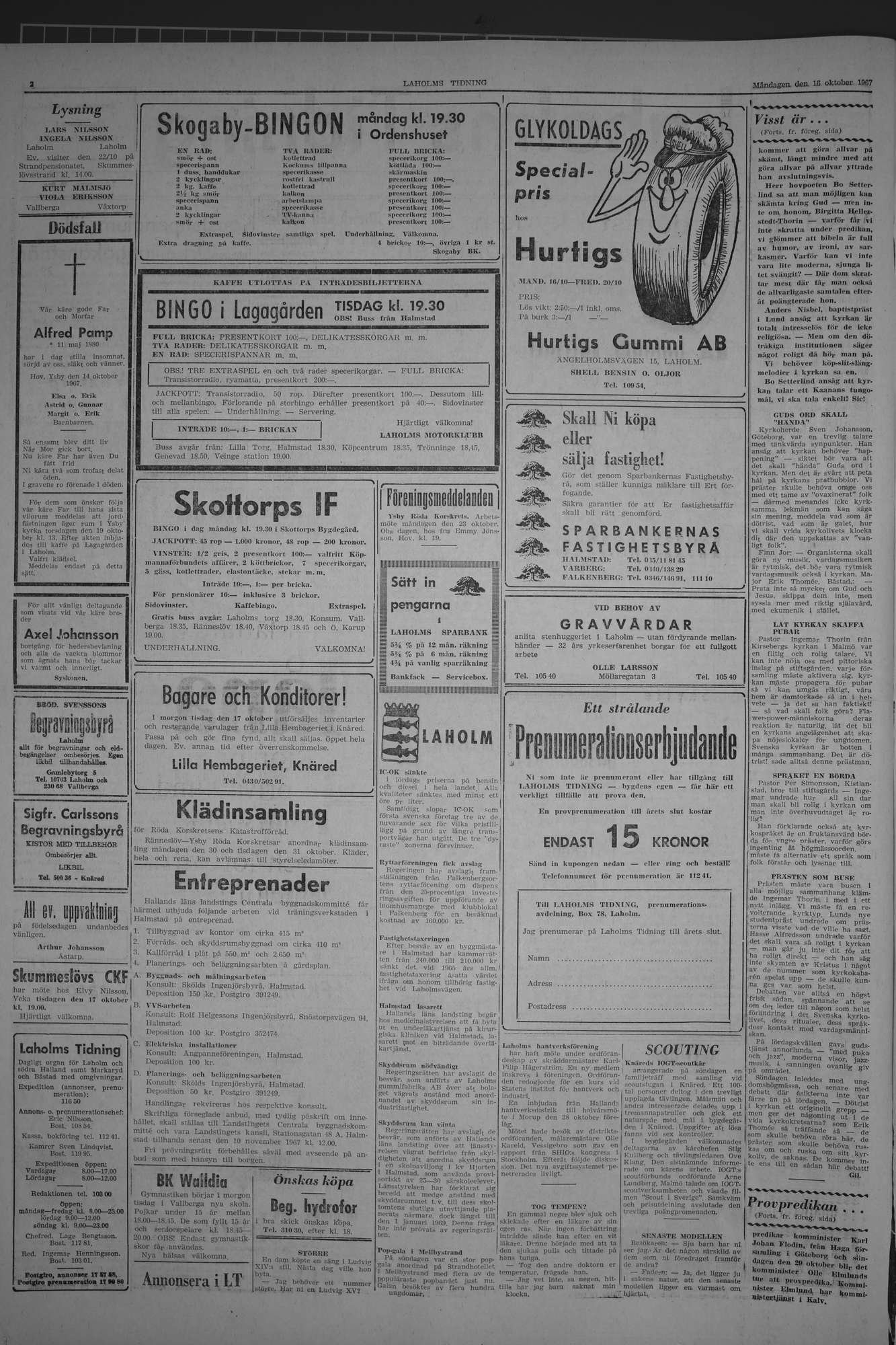 Laholms Tidning Måndag 16 oktober 1967, sida 2