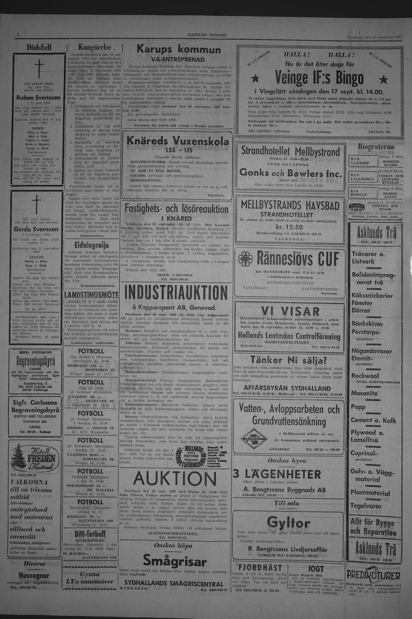 Laholms Tidning Lördag 16 september 1967, sida 2