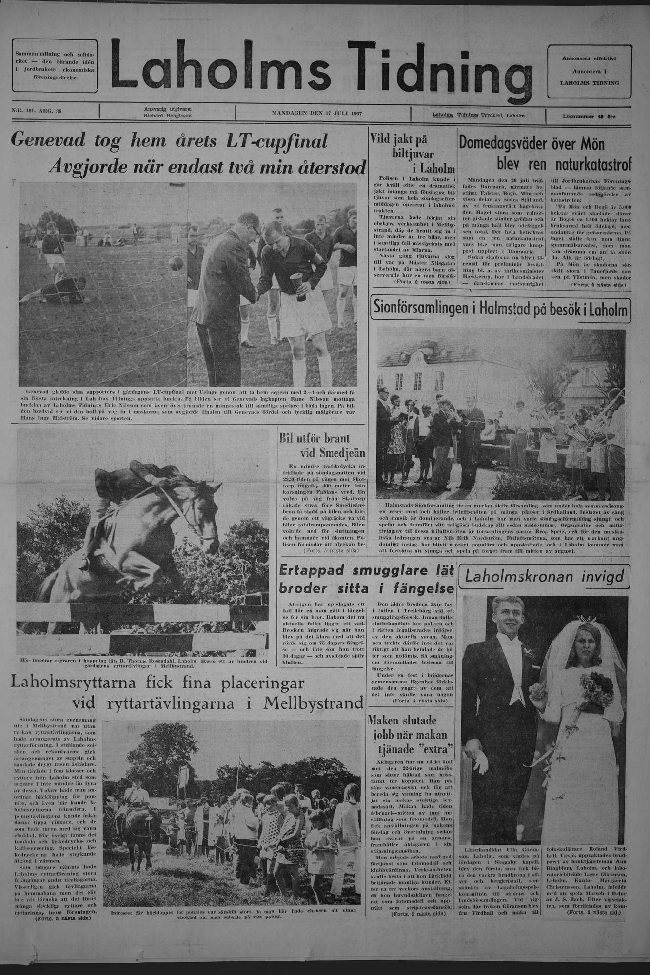 Laholms Tidning Måndag 17 juli 1967, sida 1